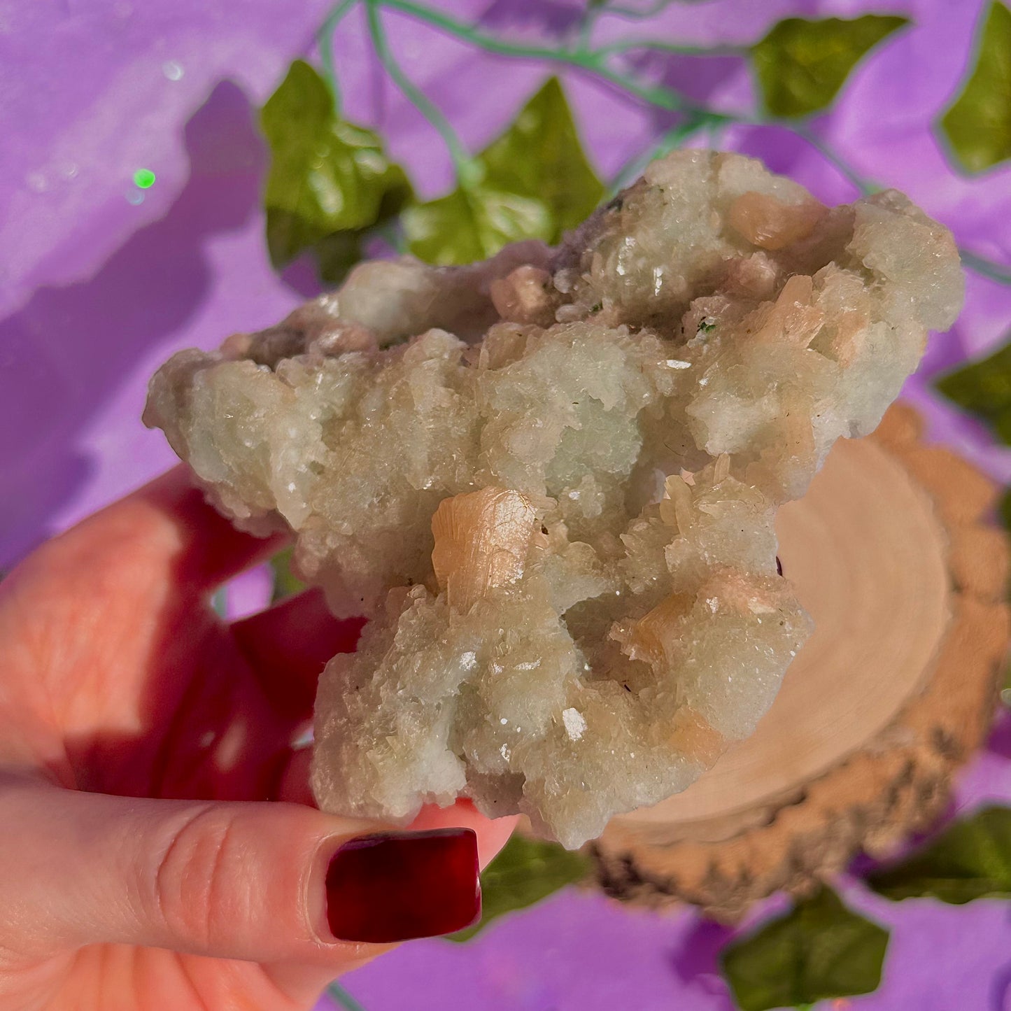 apophyllite verte avec stilbite pêche