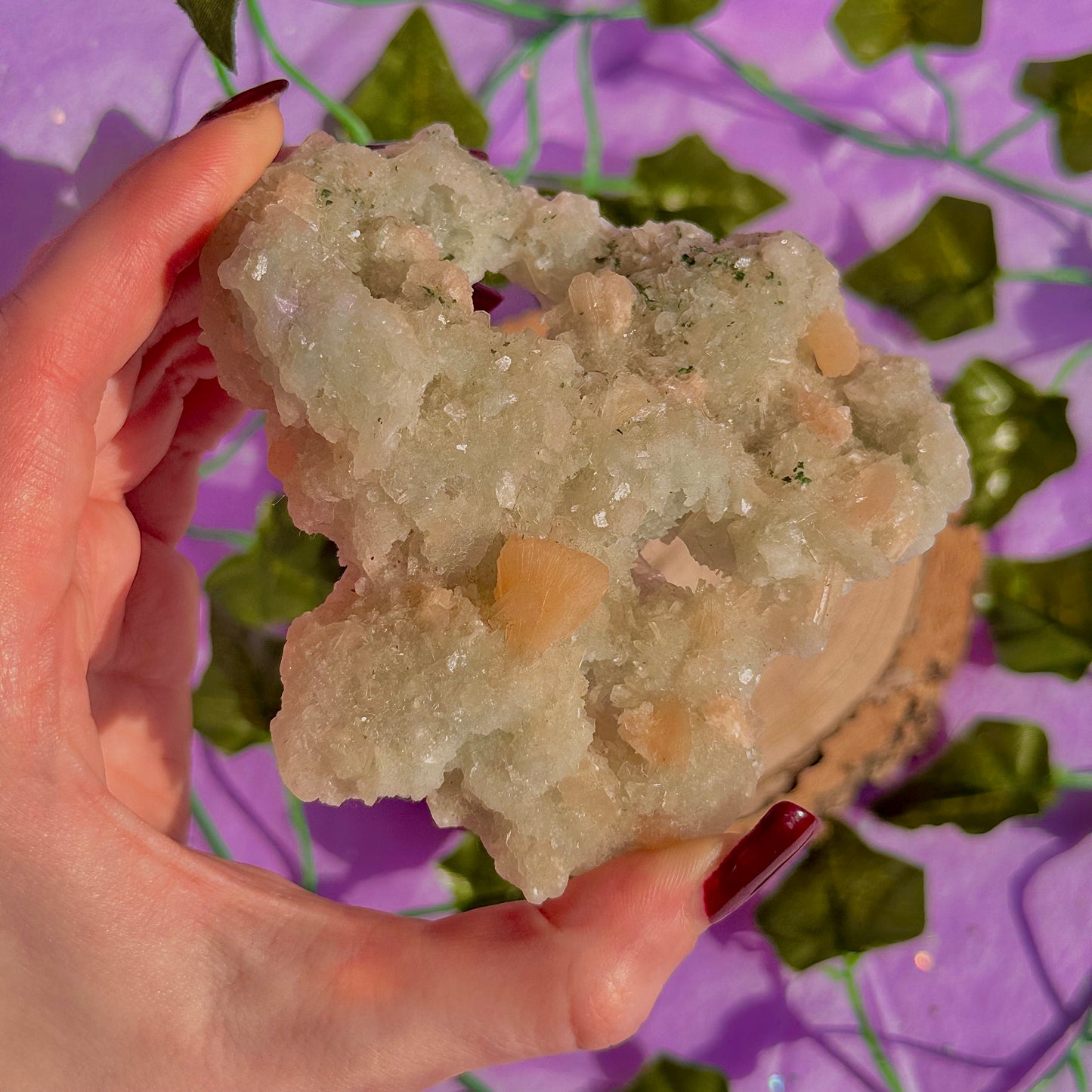 apophyllite verte avec stilbite pêche