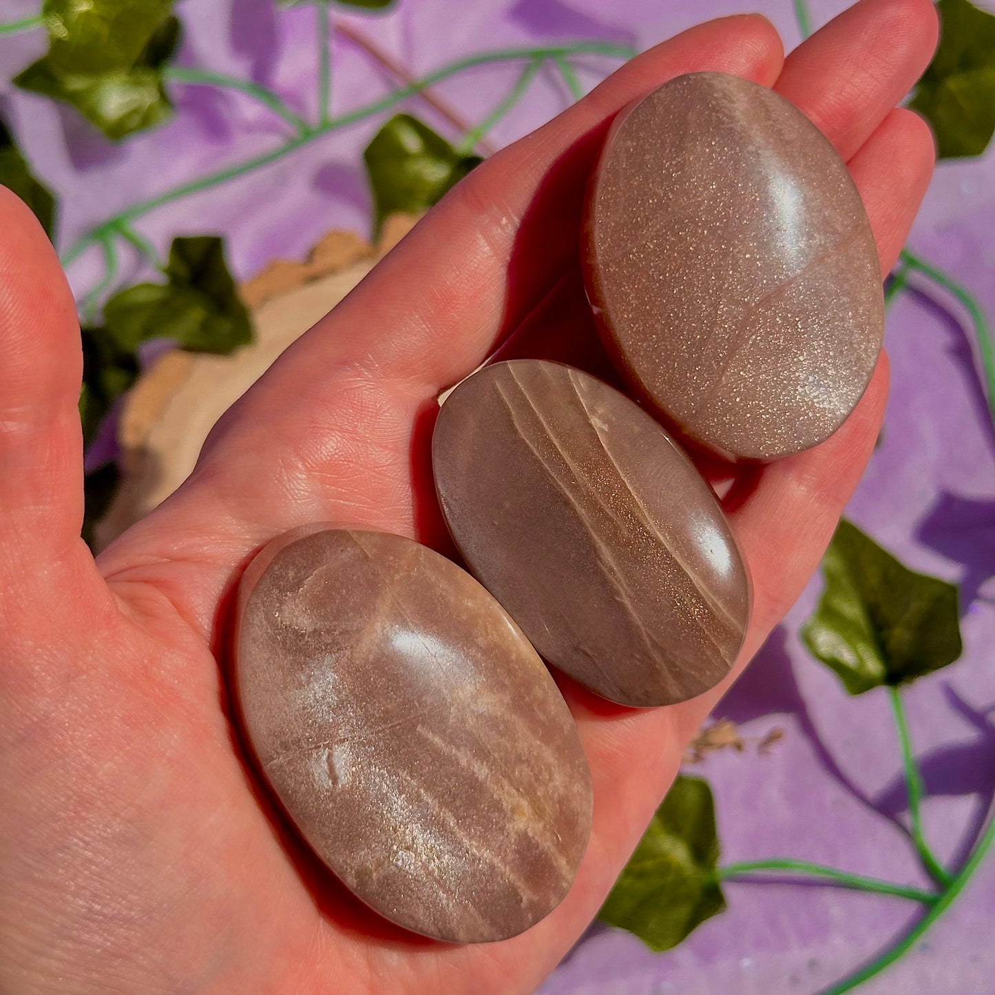 moonstone & sunstone palm stones ~ intuitively chosen