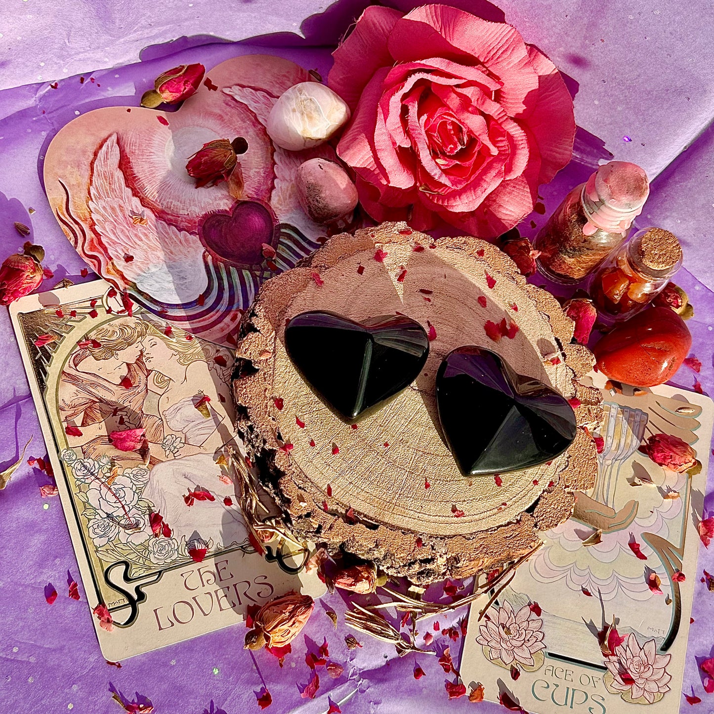 rainbow obsidian heart carvings A & B