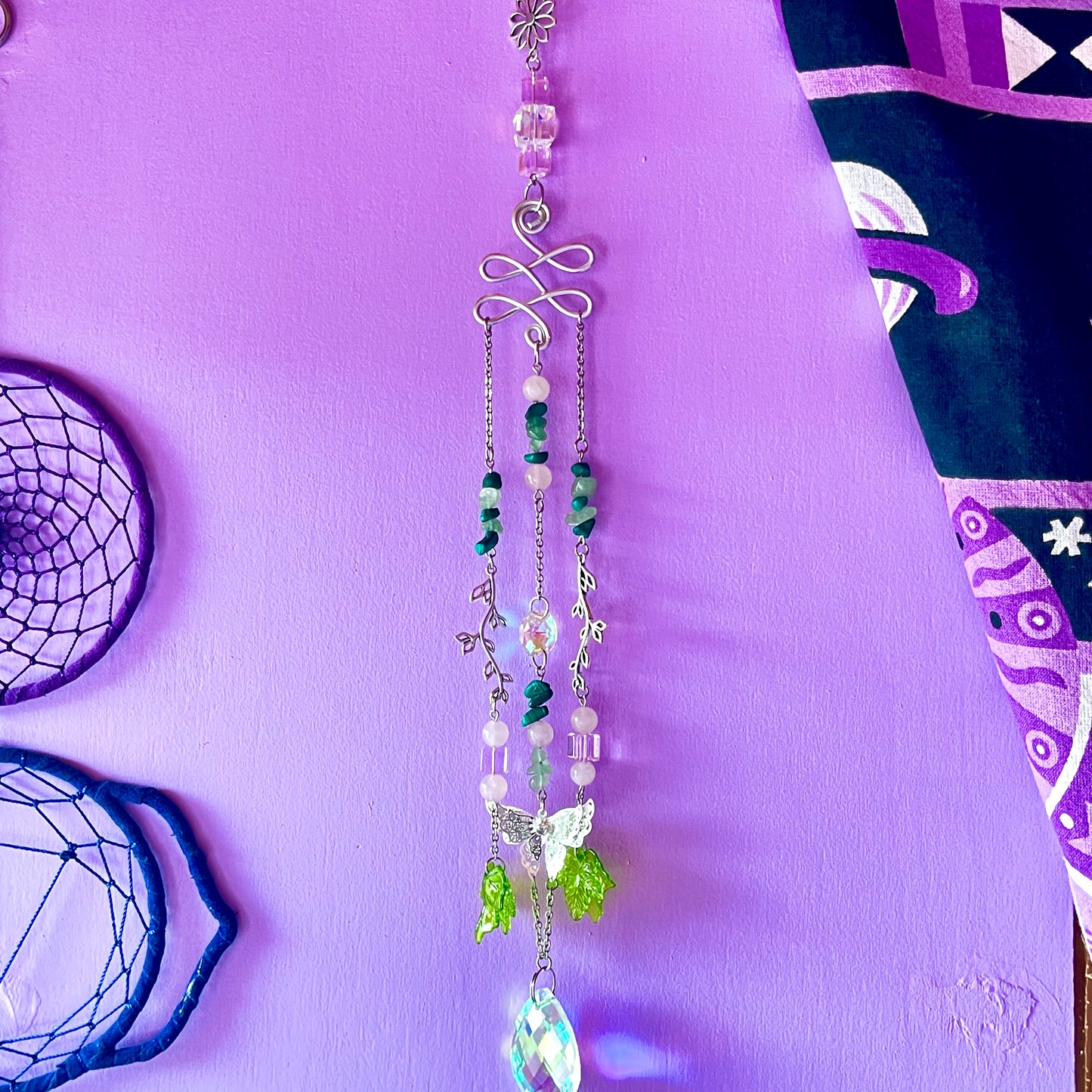 spring garden sun catcher - rose quartz, green aventurine & malachite