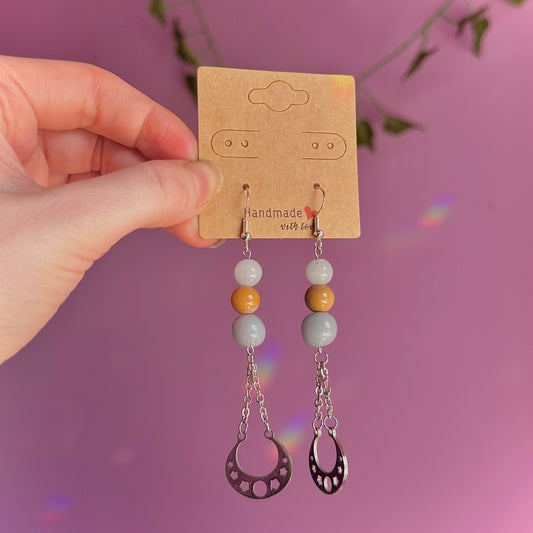celestial earrings on 925 hooks ~ aquamarine, mookaite, angelite