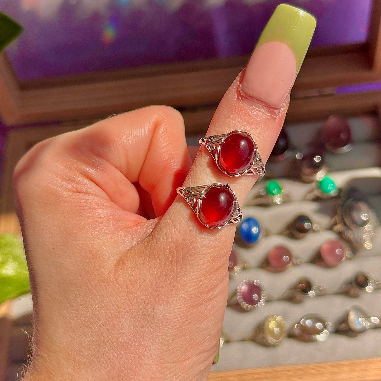 garnet 925 sterling silver adjustable ring ~ style a