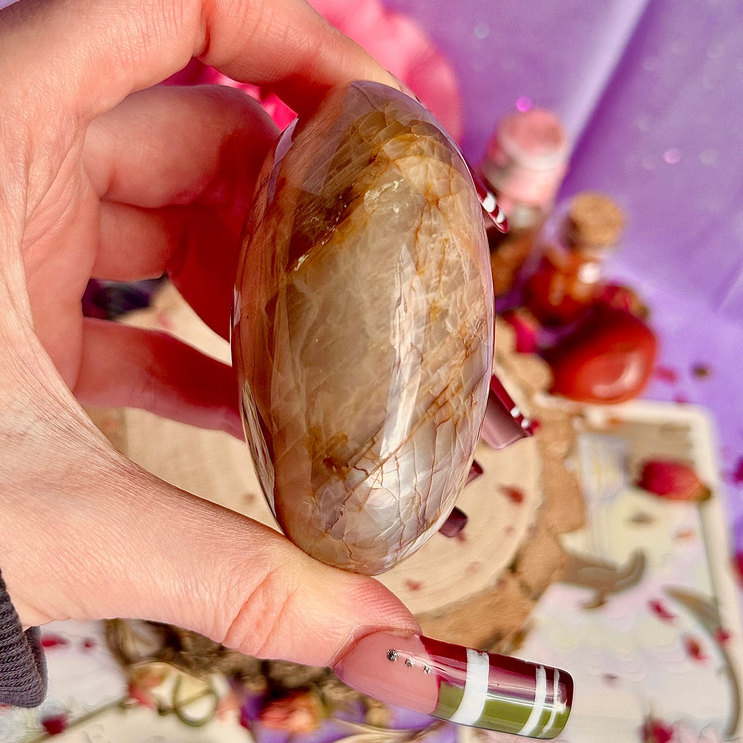 pink moonstone heart carving