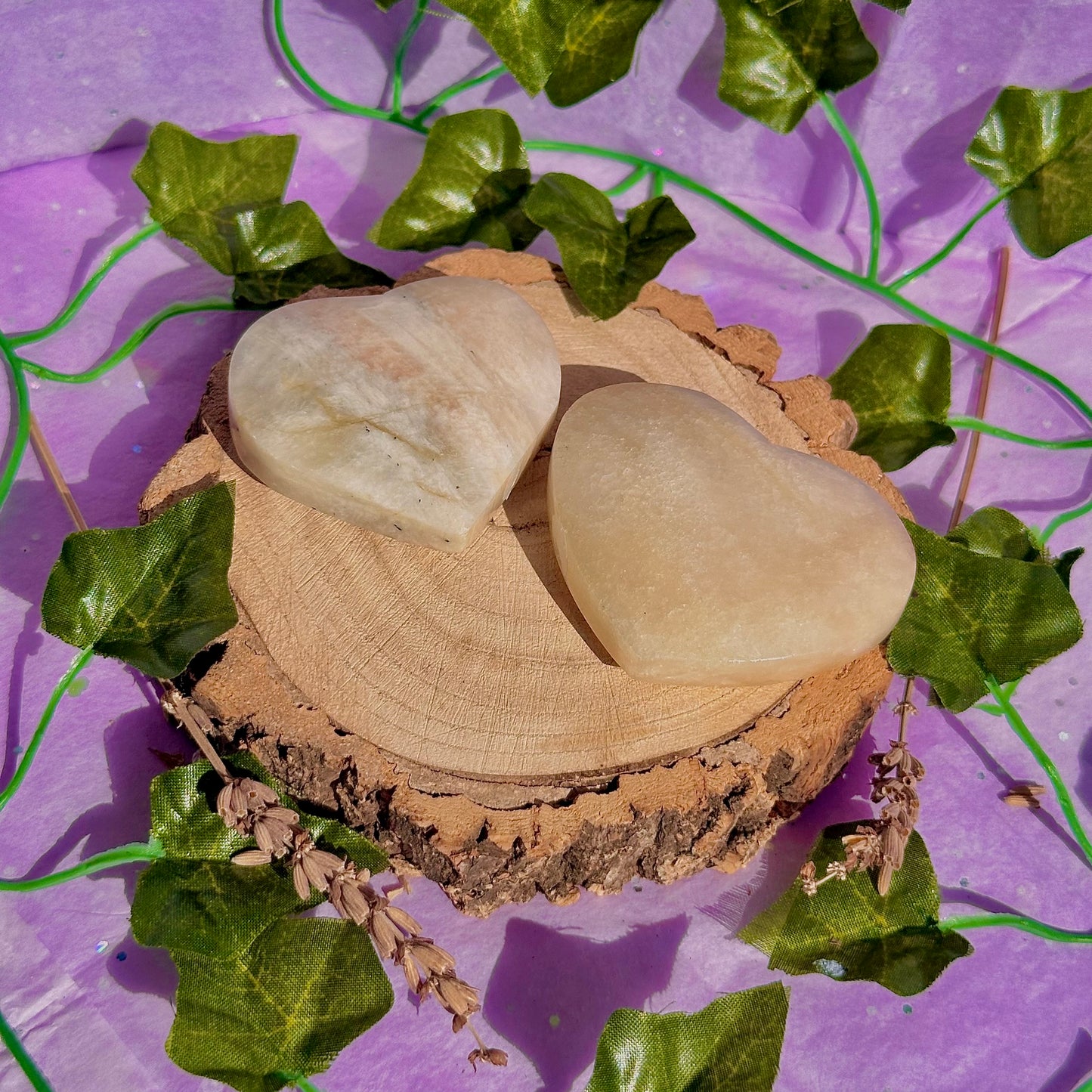 belomorite sunstone & moonstone heart carvings ~ intuitively chosen