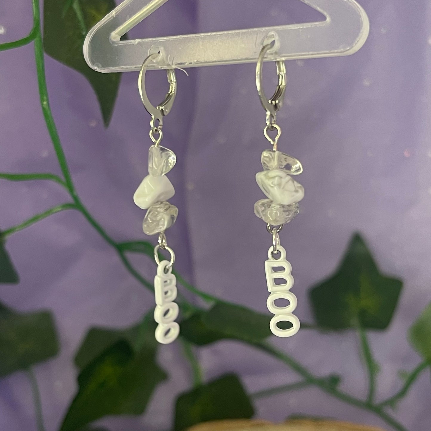 boo earrings (clear quartz & howlite)