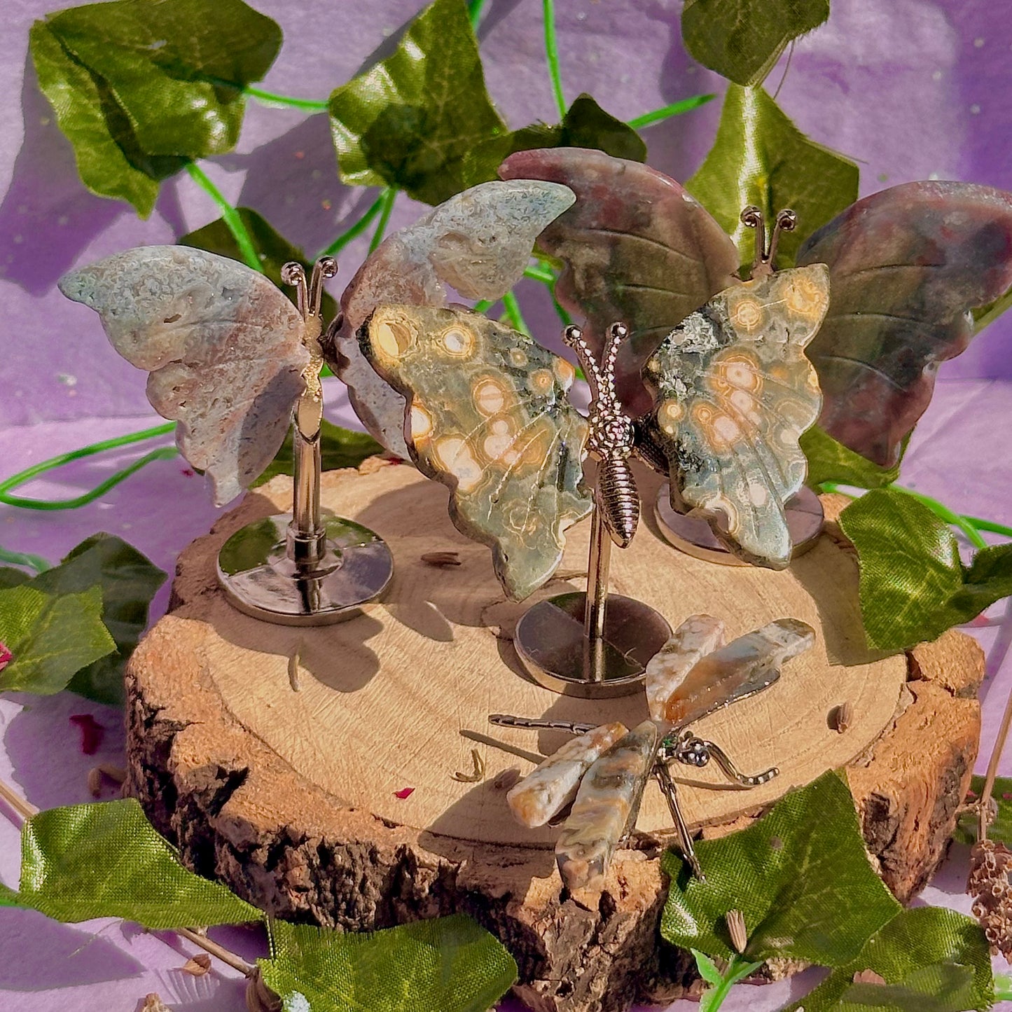 sea jasper butterflies on stand & dragon fly carving ~ choose your own