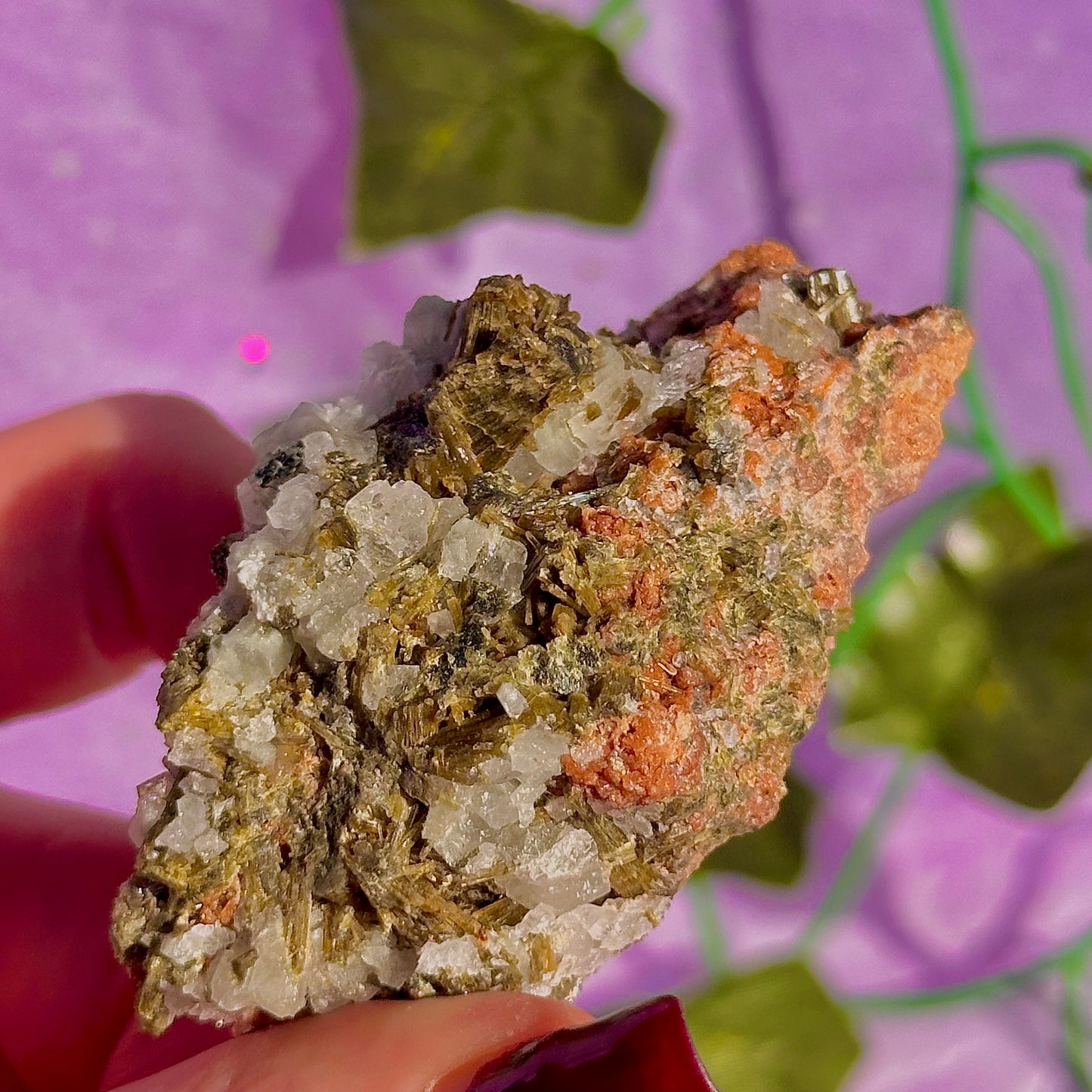 spécimen d'épidote de forêt avec quartz et grenat