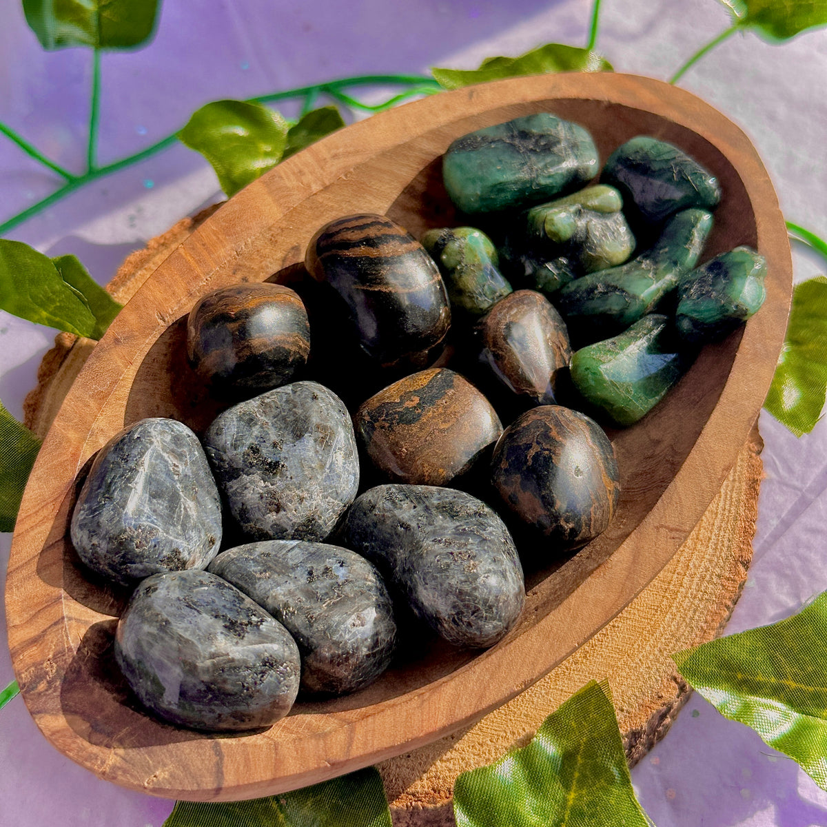 larvikite / stromatolite / emerald tumbles ~ preloved