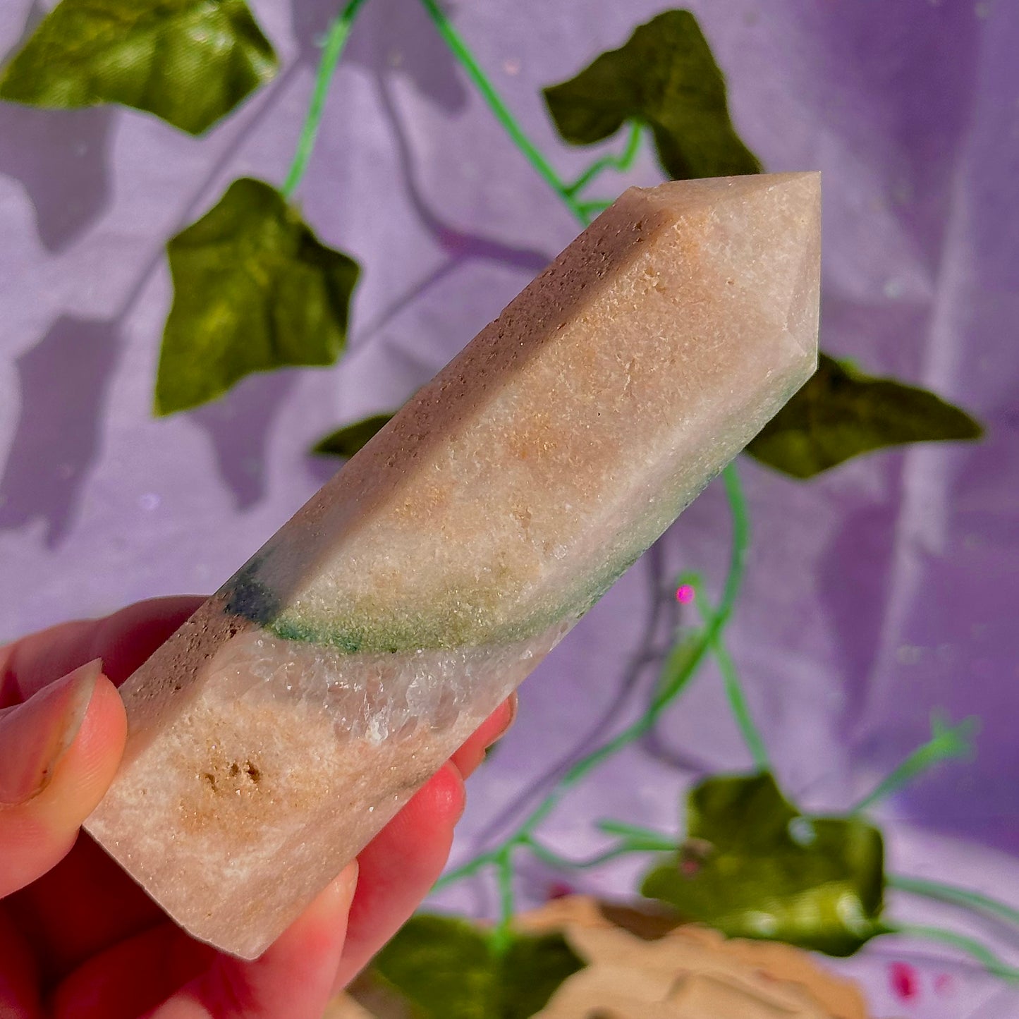 pink amethyst with green jasper towers ~ intuitively chosen