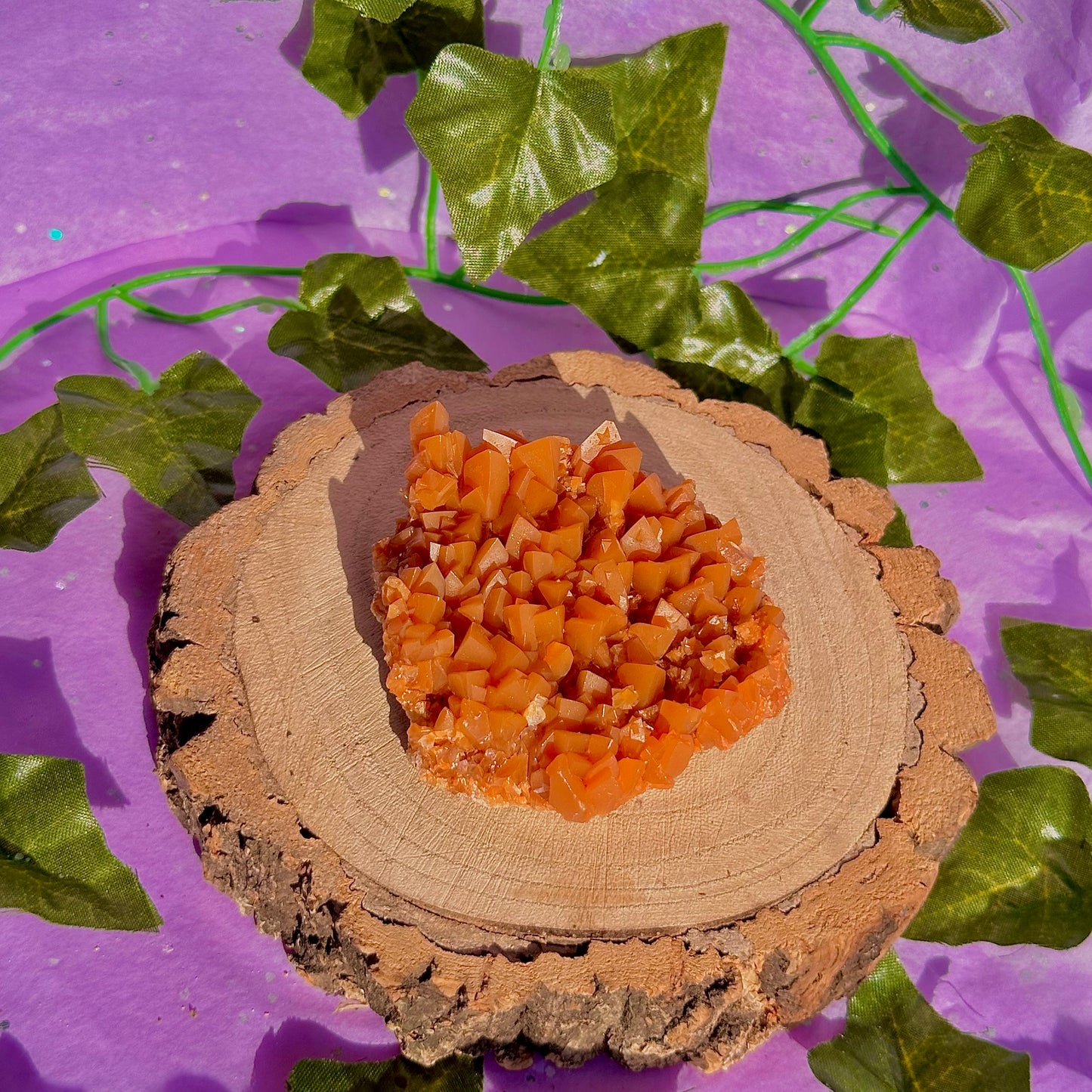orange calcite cluster specimen C