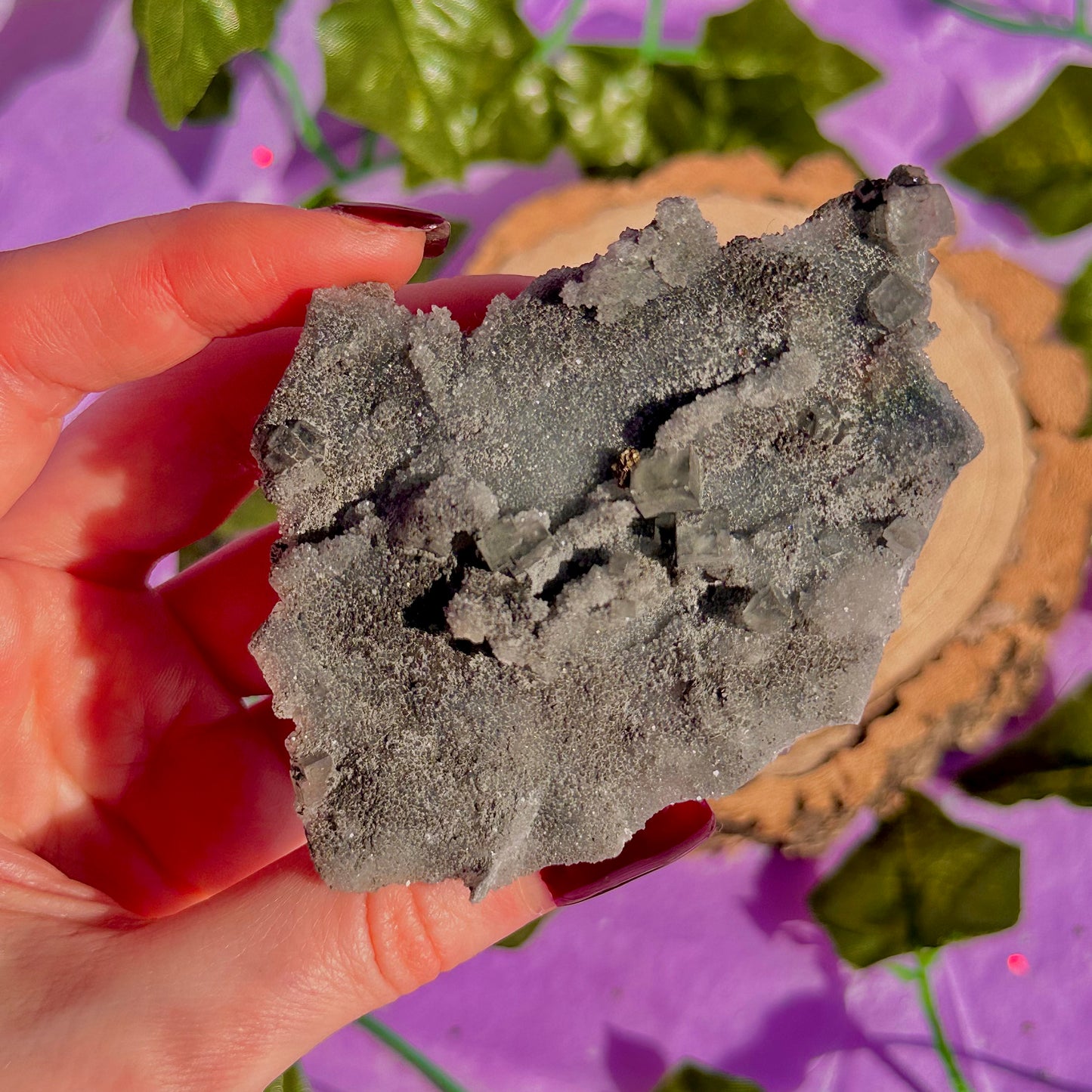 druzy quartz specimen with cubic fluorite & mini pyrite flower