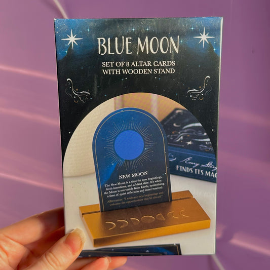 set of 8 moon phase cards with wooden stand