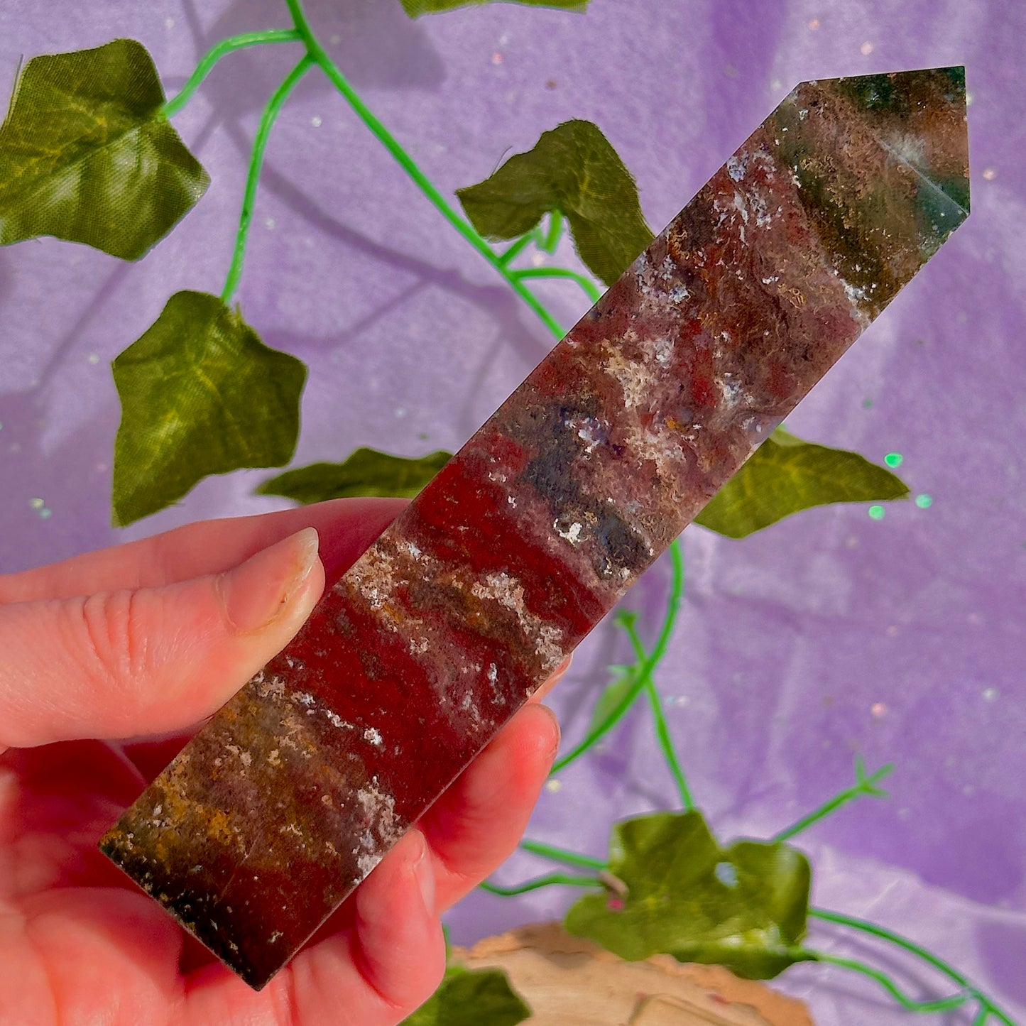 red moss agate tower