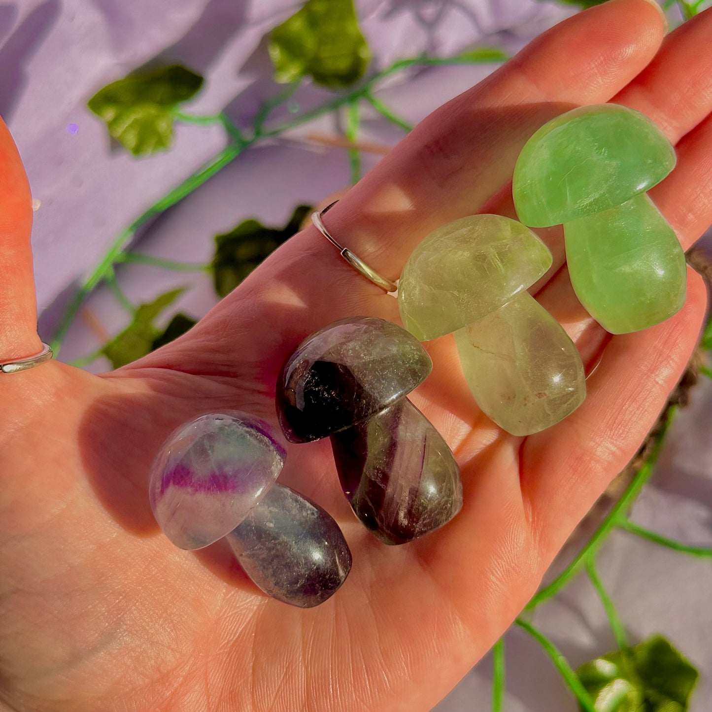 candy rainbow fluorite mushroom carvings ~ intuitively chosen