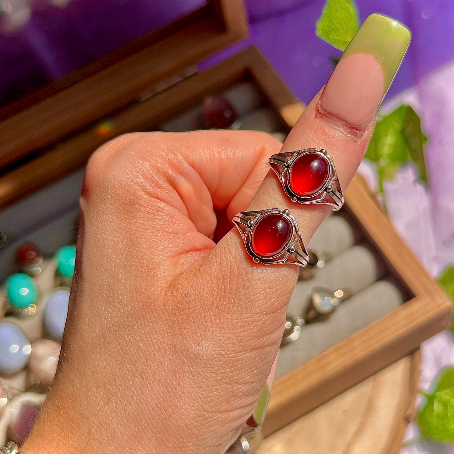 garnet 925 sterling silver adjustable ring ~ style b