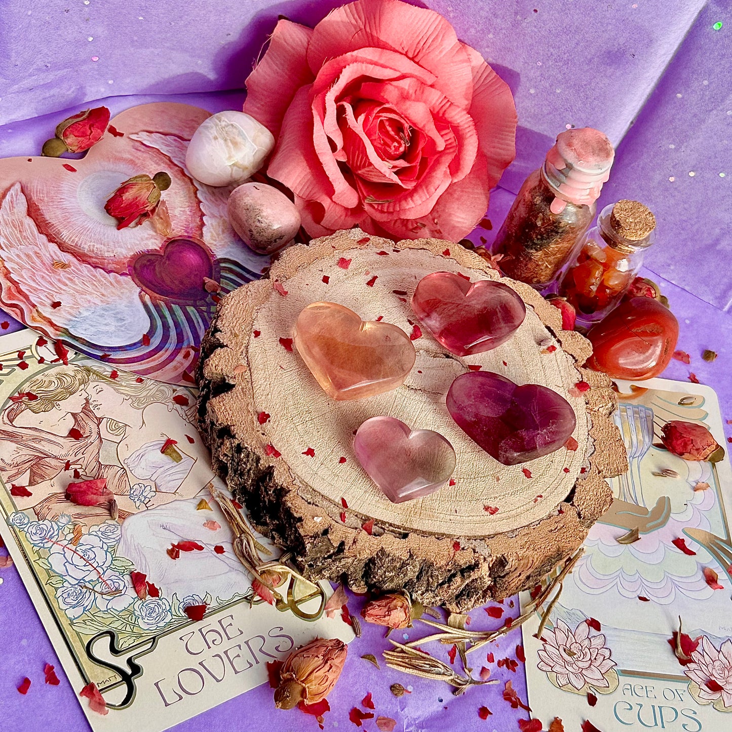 candy rainbow fluorite heart carvings ~ choose your own