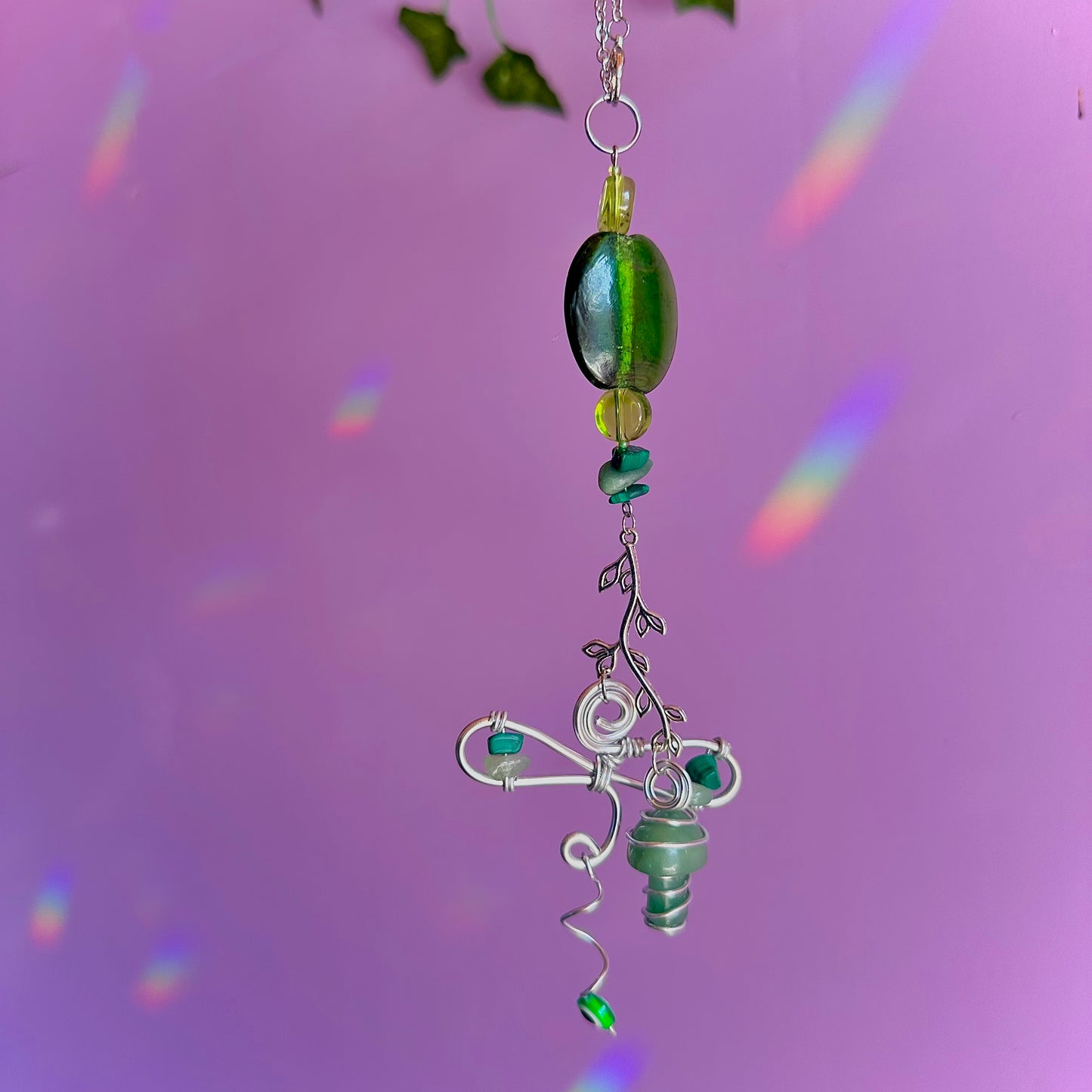 dragon fly mushroom car charm ~ aventurine and malachite