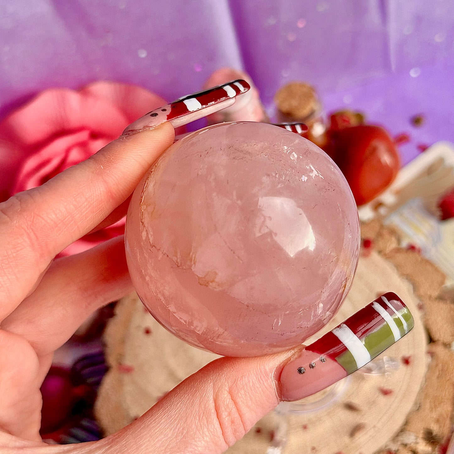 starlight asterism rose quartz sphere A
