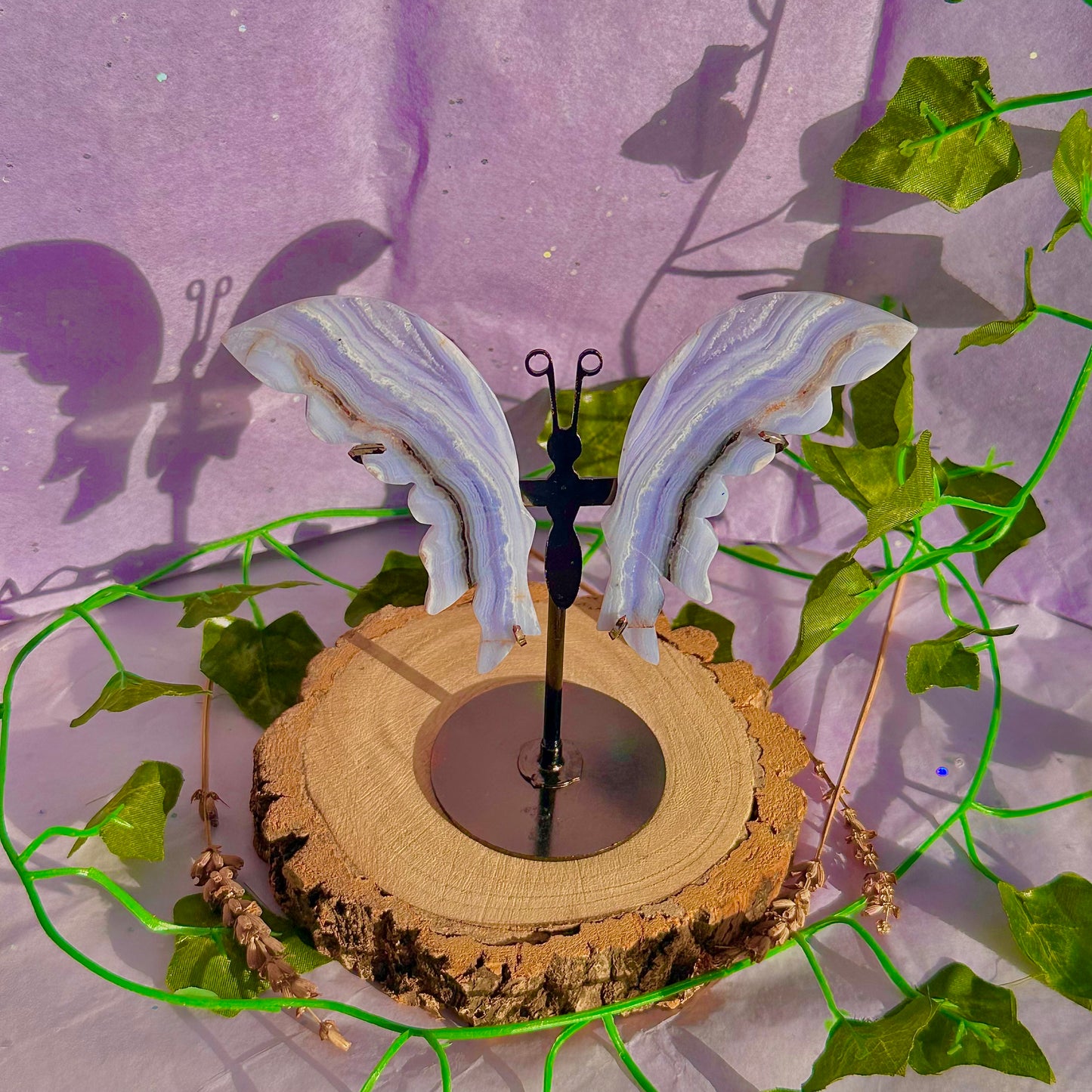 blue lace agate butterfly wings on stand B