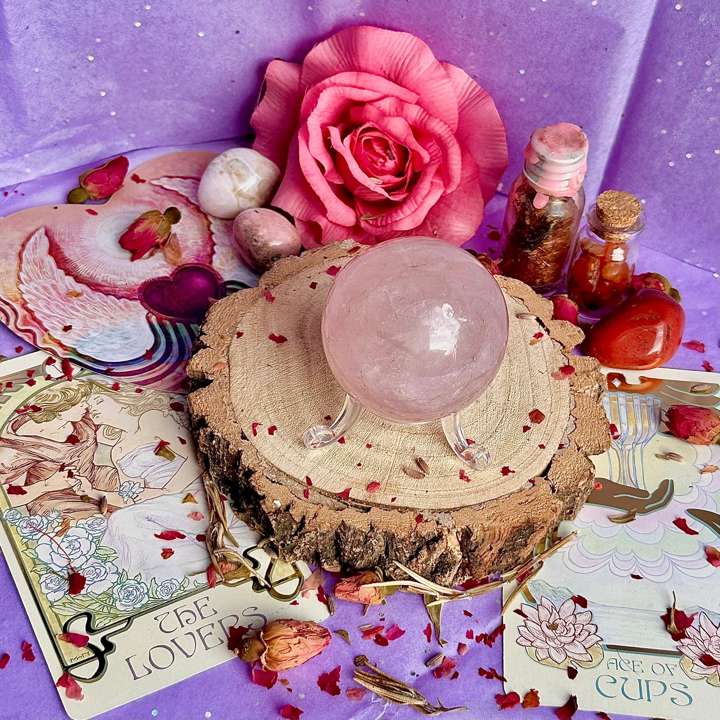 sphère de quartz rose astérisme étoile B