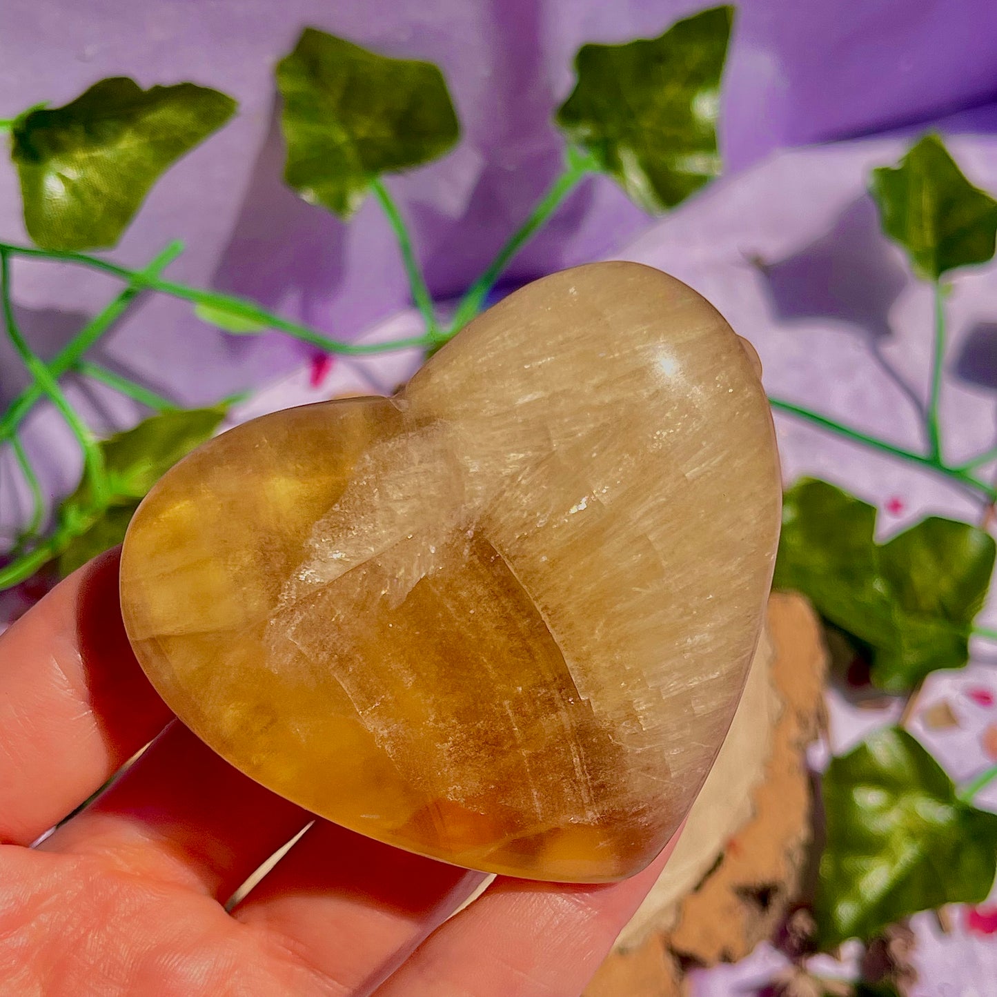 yellow fluorite heart carving