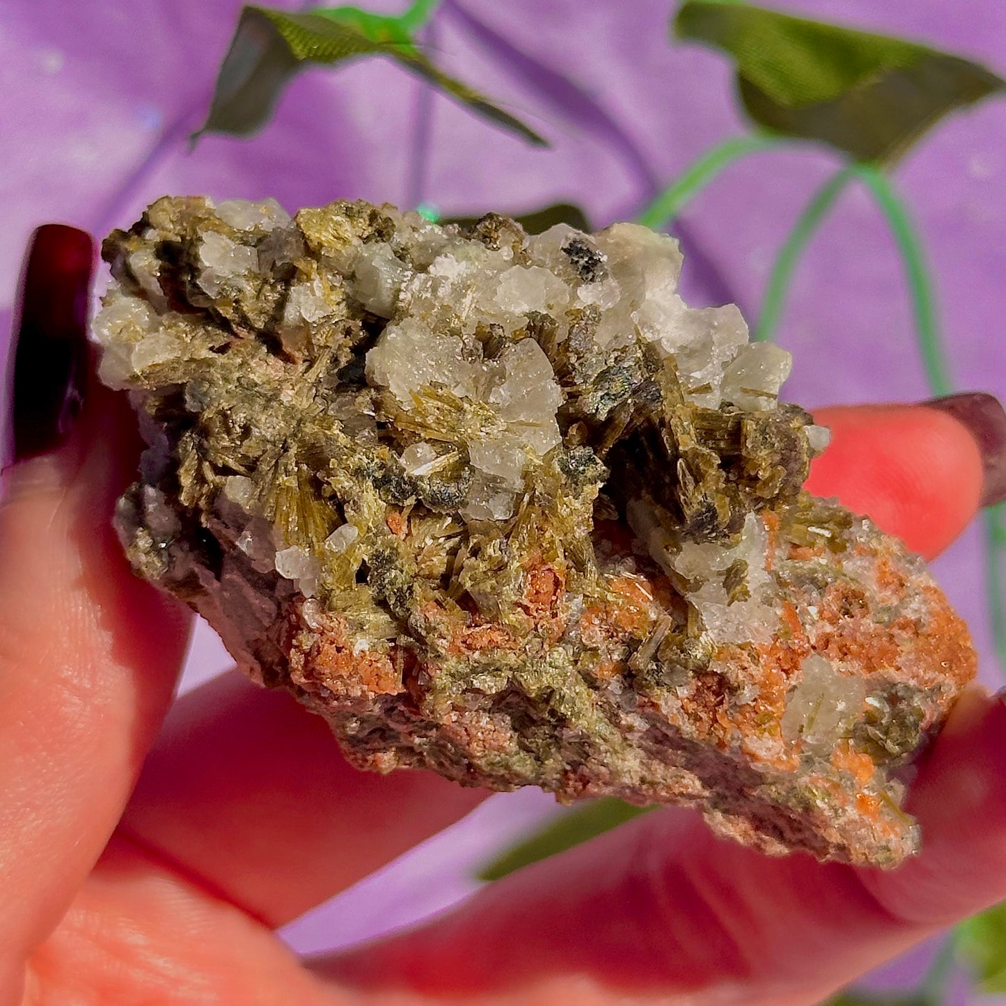 spécimen d'épidote de forêt avec quartz et grenat