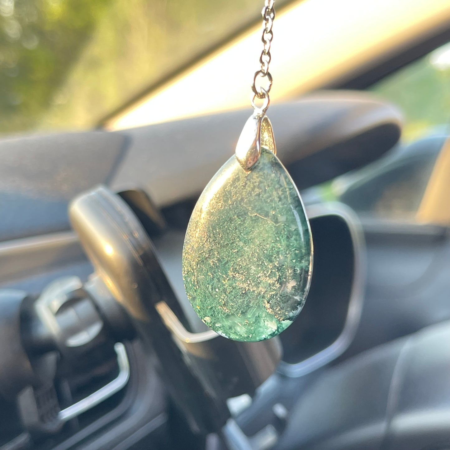balance car charm - moss agate, unakite, rose quartz & clear quartz