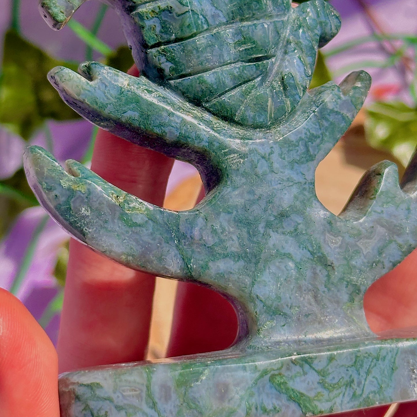 moss agate sea horse carving ~ self standing