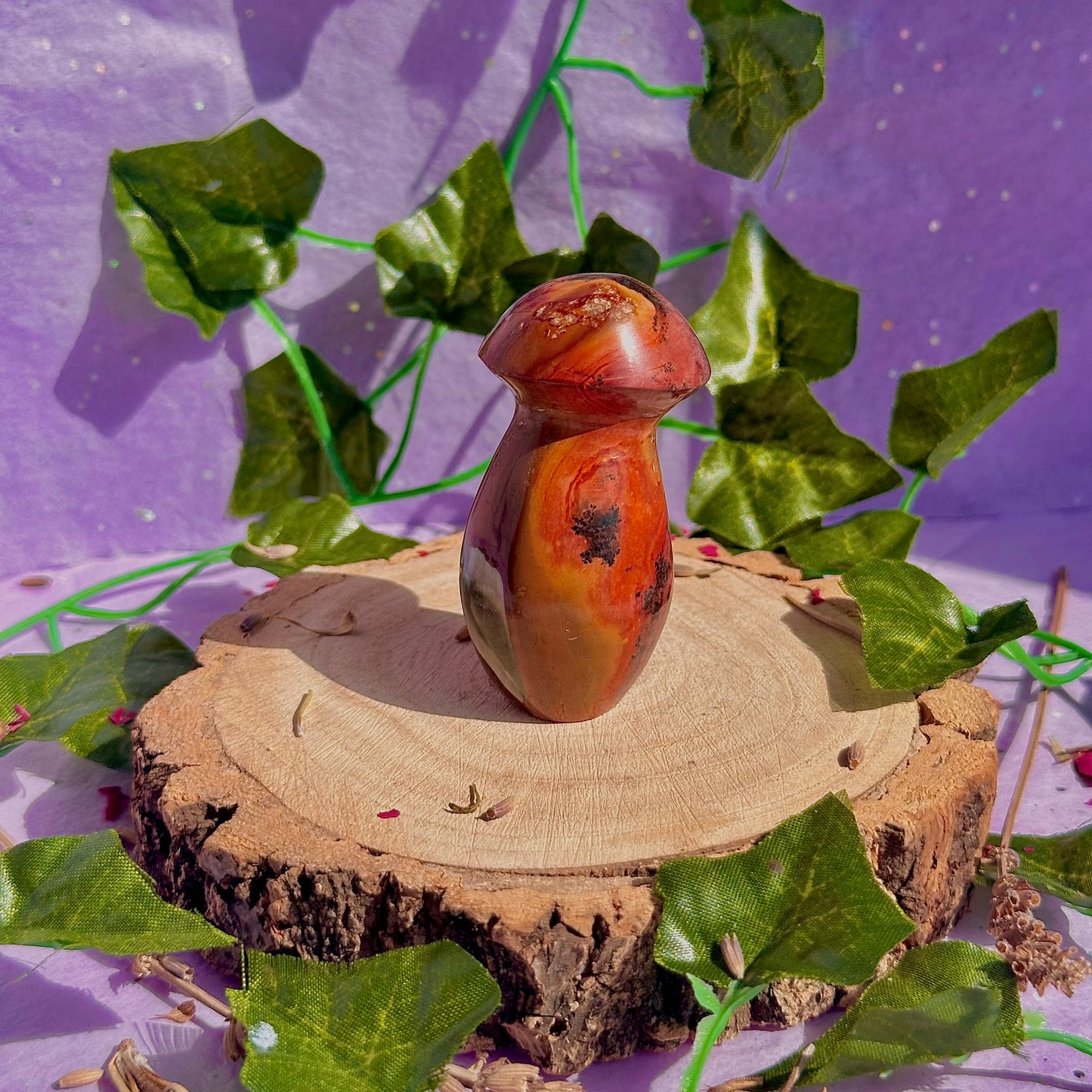 polychrome jasper covered with dendrite’s mushroom carving rare