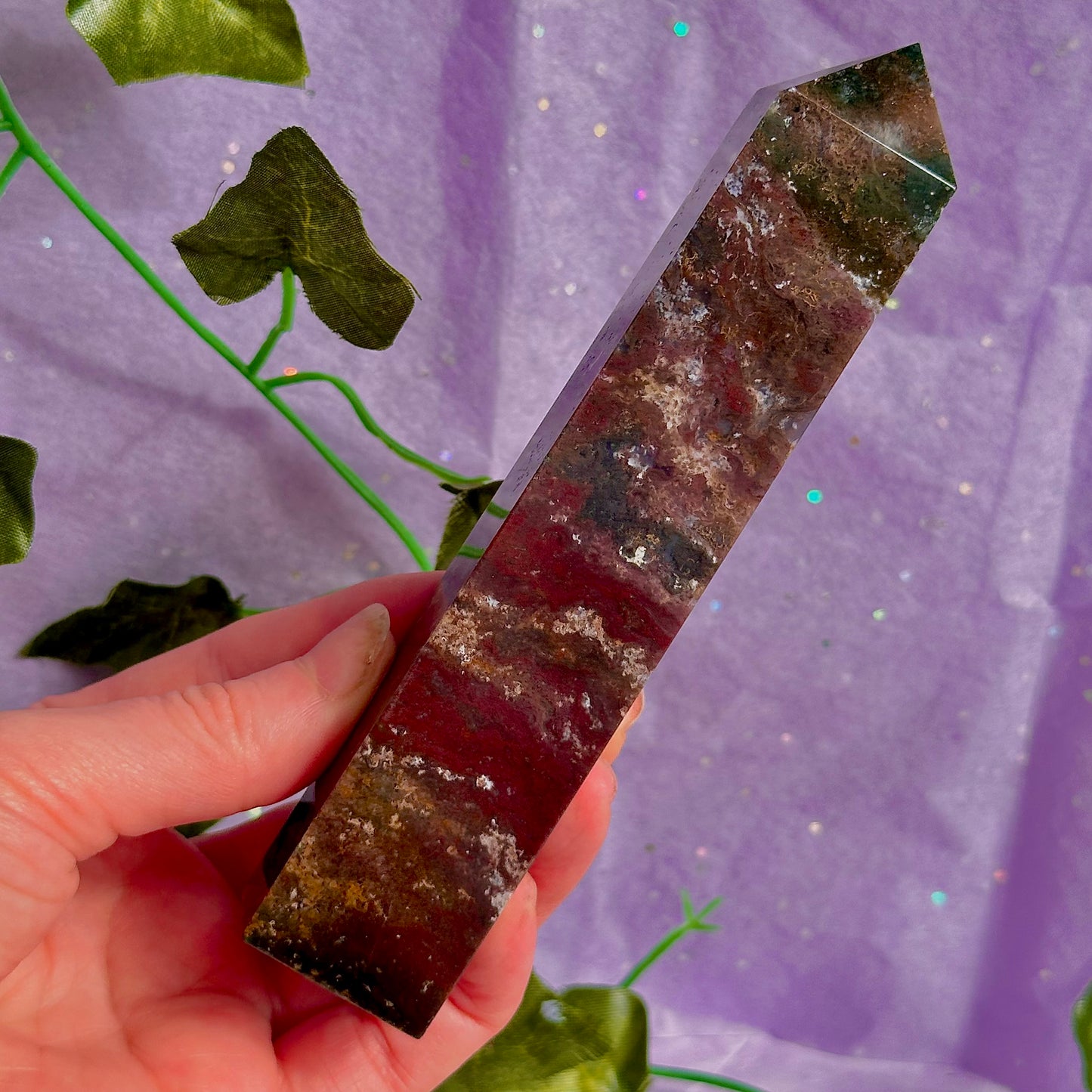 red moss agate tower