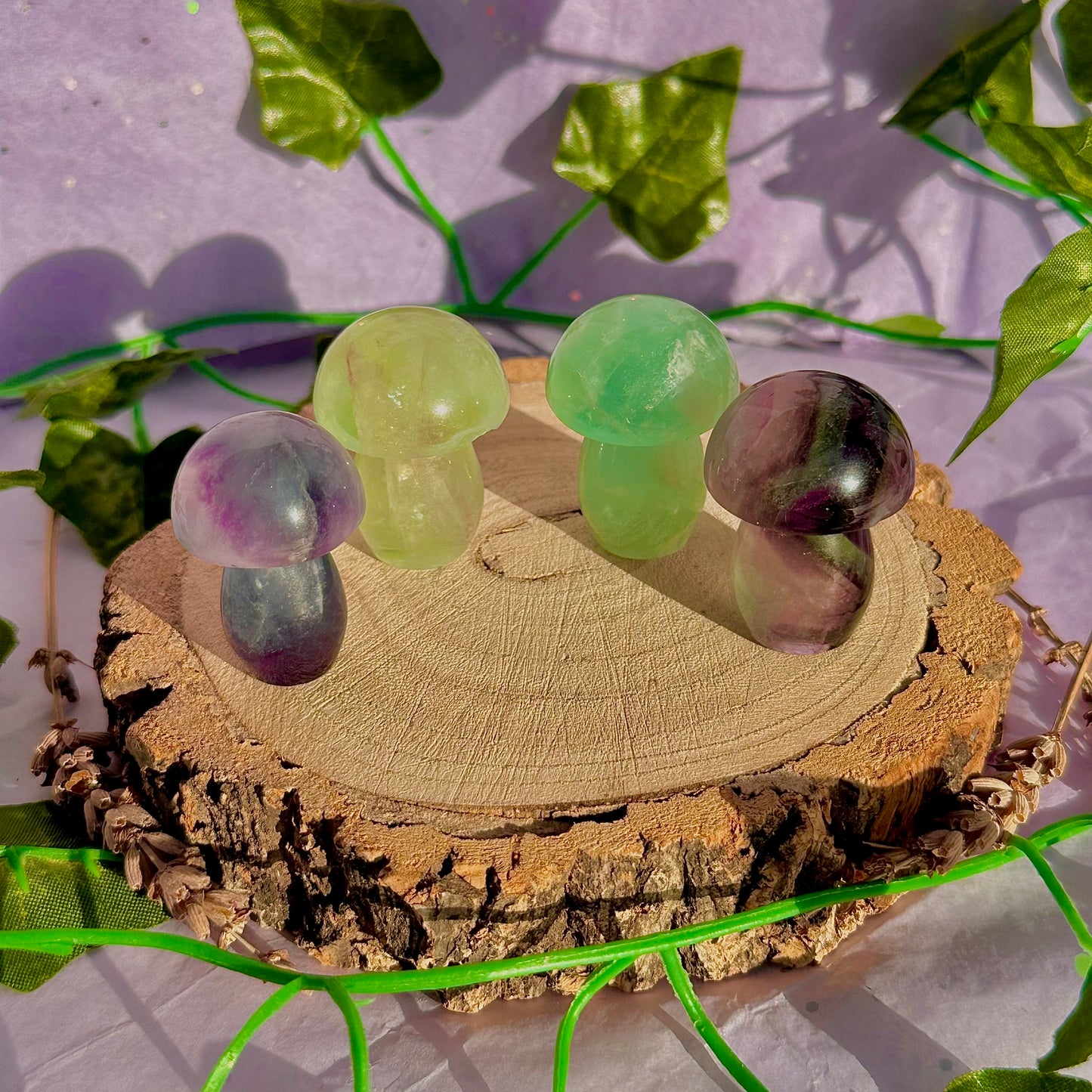 candy rainbow fluorite mushroom carvings ~ intuitively chosen