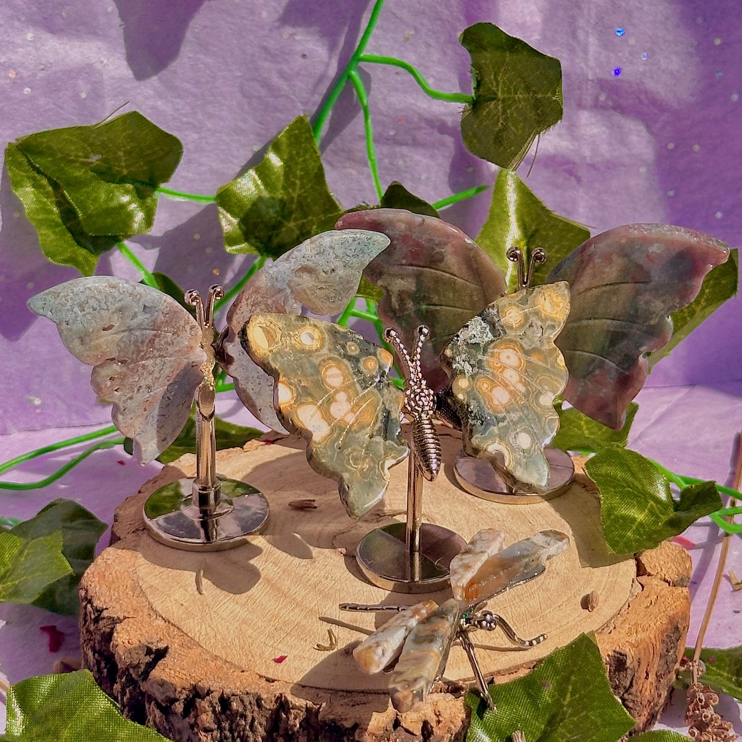 sea jasper butterflies on stand & dragon fly carving ~ choose your own