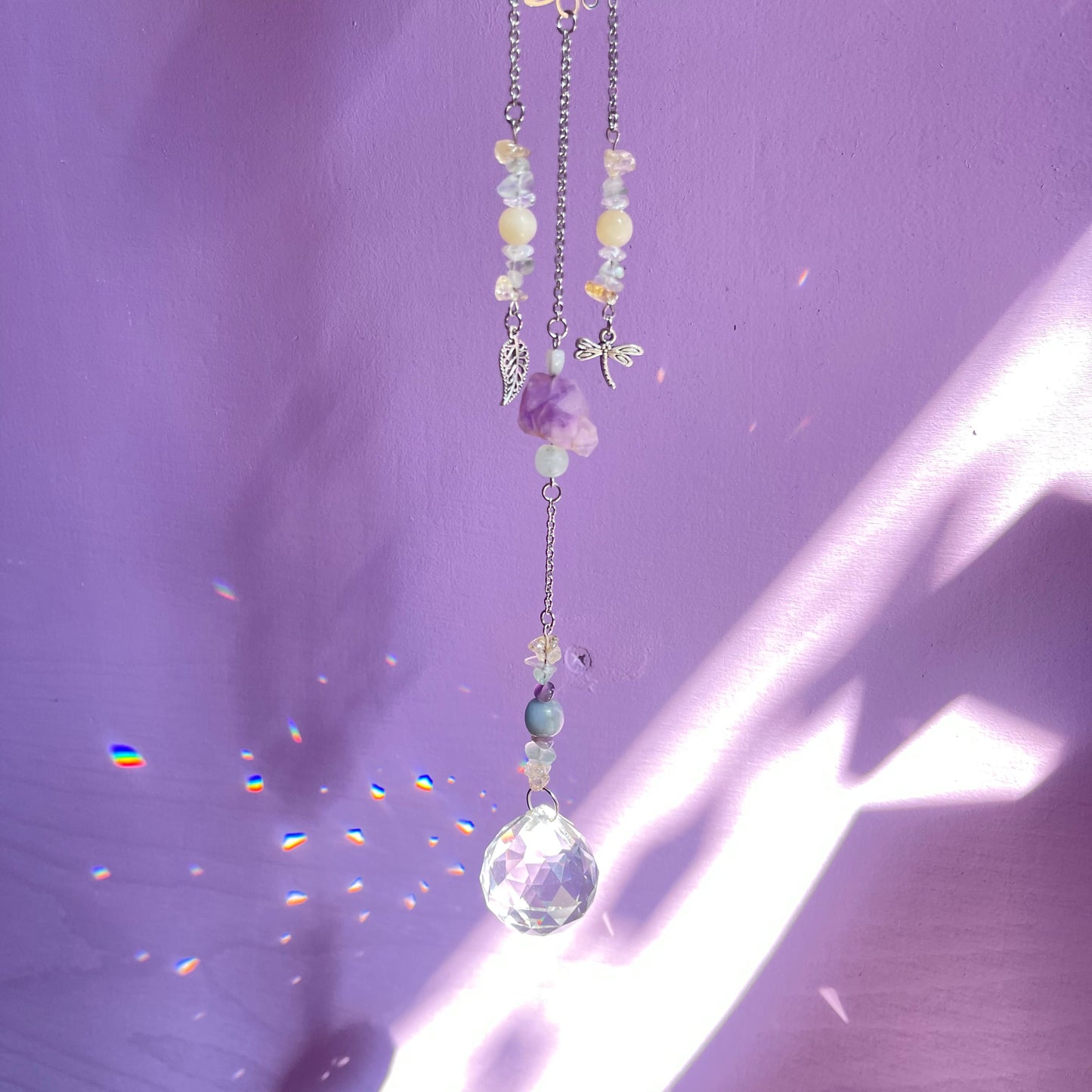 the magick tree sun catcher - amazonite, fluorite, amethyst, calcite, clear quartz, citrine & angelite
