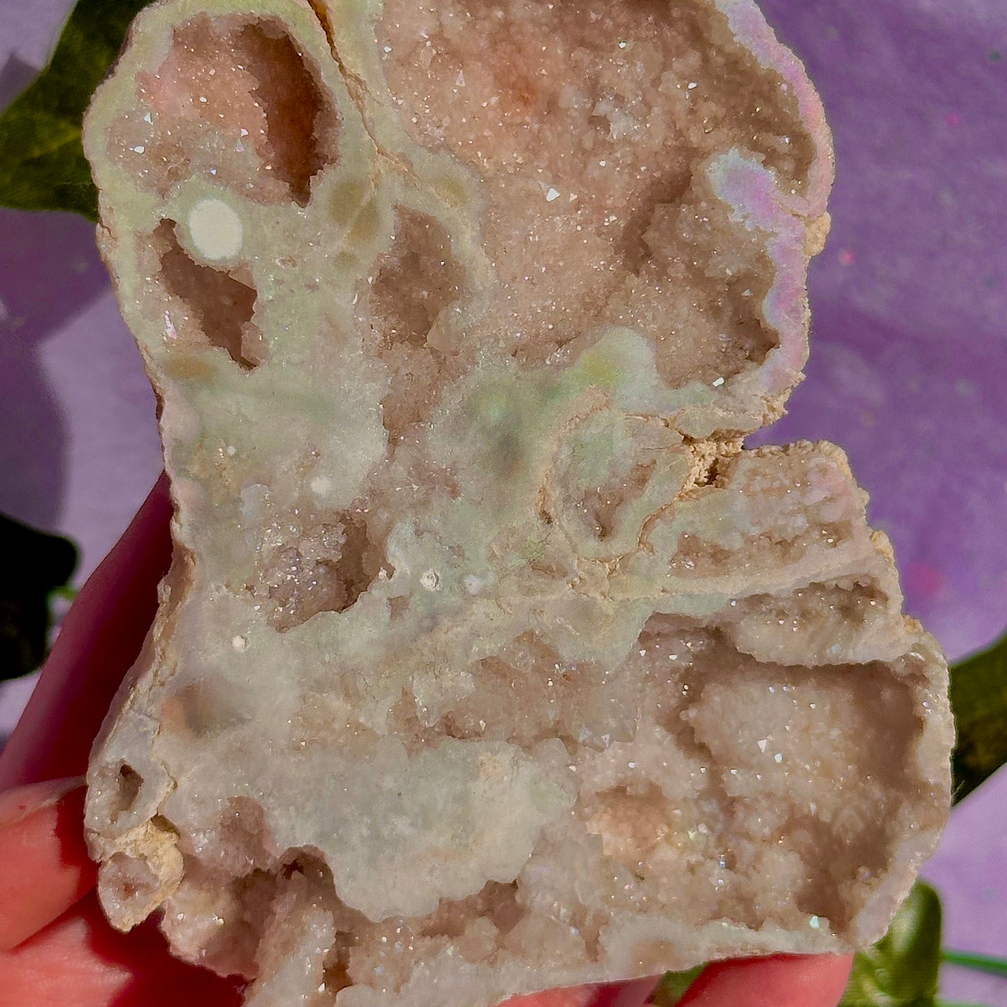 aura druzy quartz geode with stand