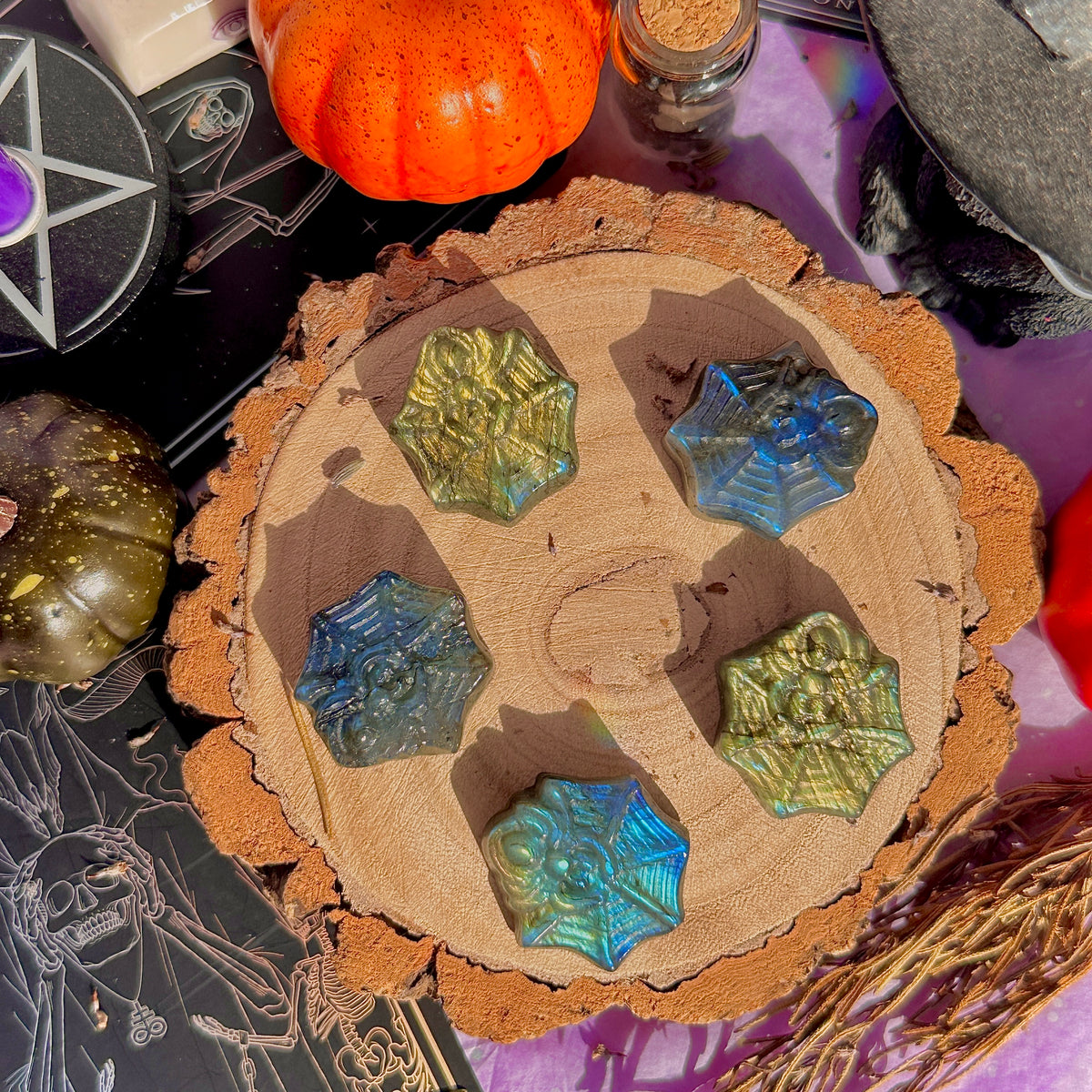 labradorite mini spider with carving ~ intuitively chosen
