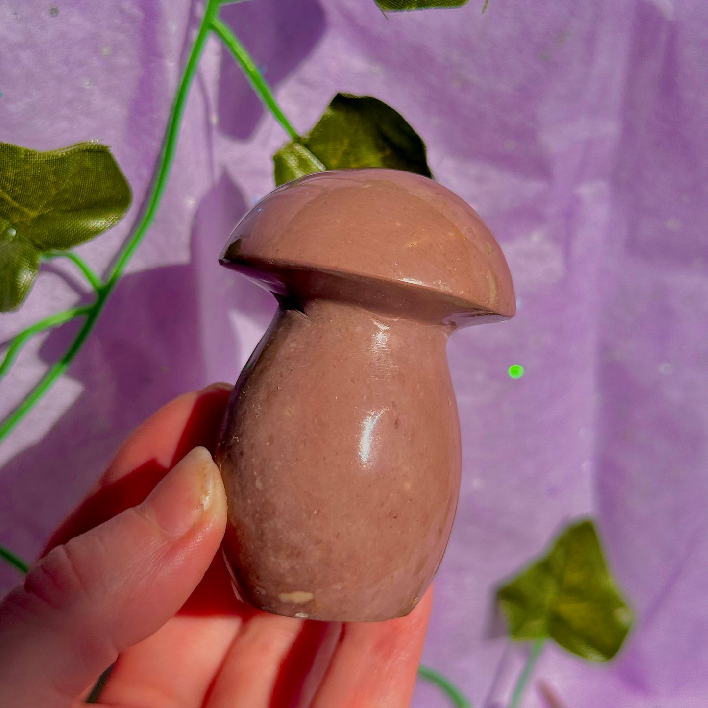 dusty mauve sea jasper mushroom carving