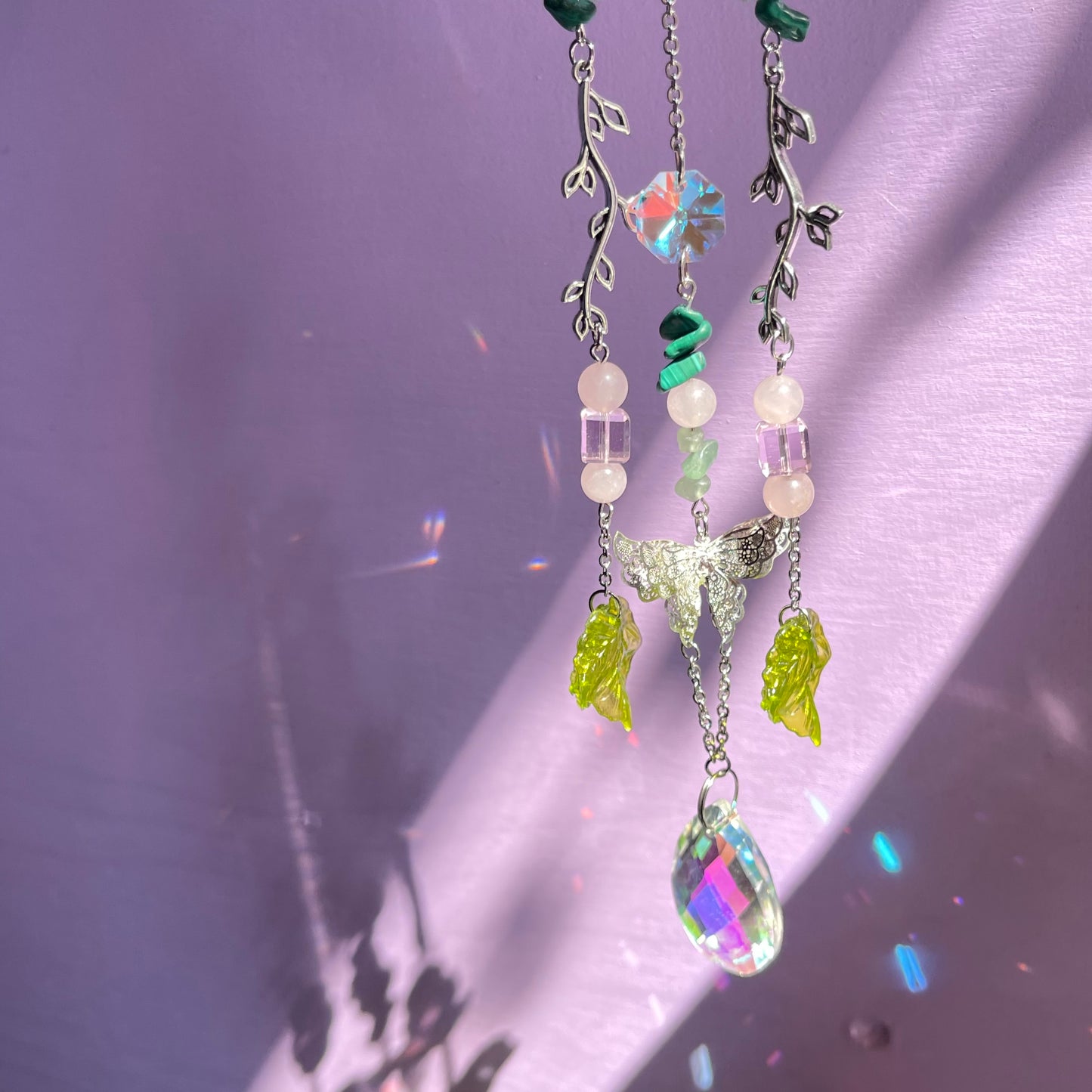 spring garden sun catcher - rose quartz, green aventurine & malachite