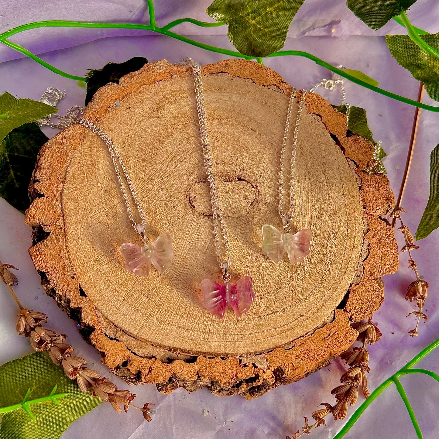 rainbow fluorite bow necklace ~ 925 silver plated 18 inch chain / intuitively chosen