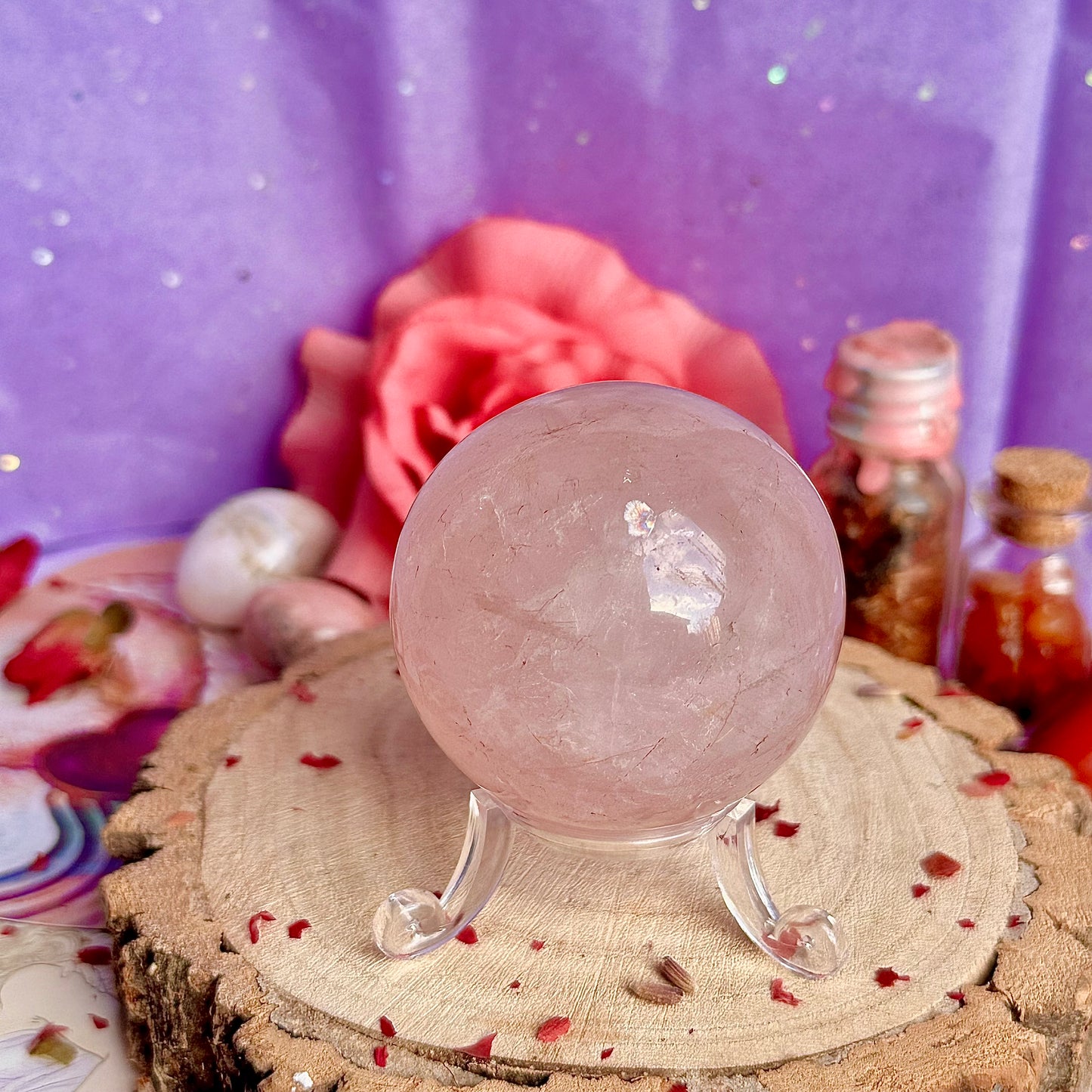 sphère de quartz rose astérisme étoile B