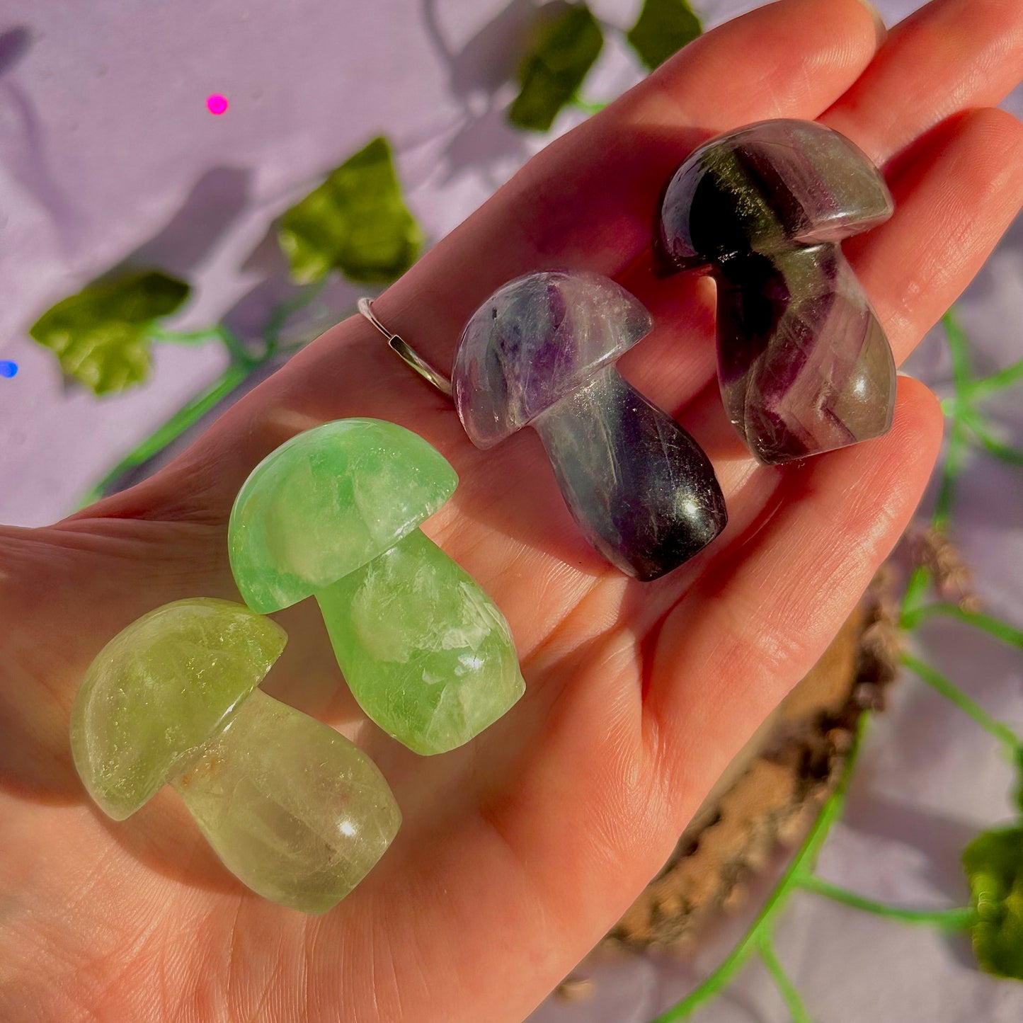 candy rainbow fluorite mushroom carvings ~ intuitively chosen