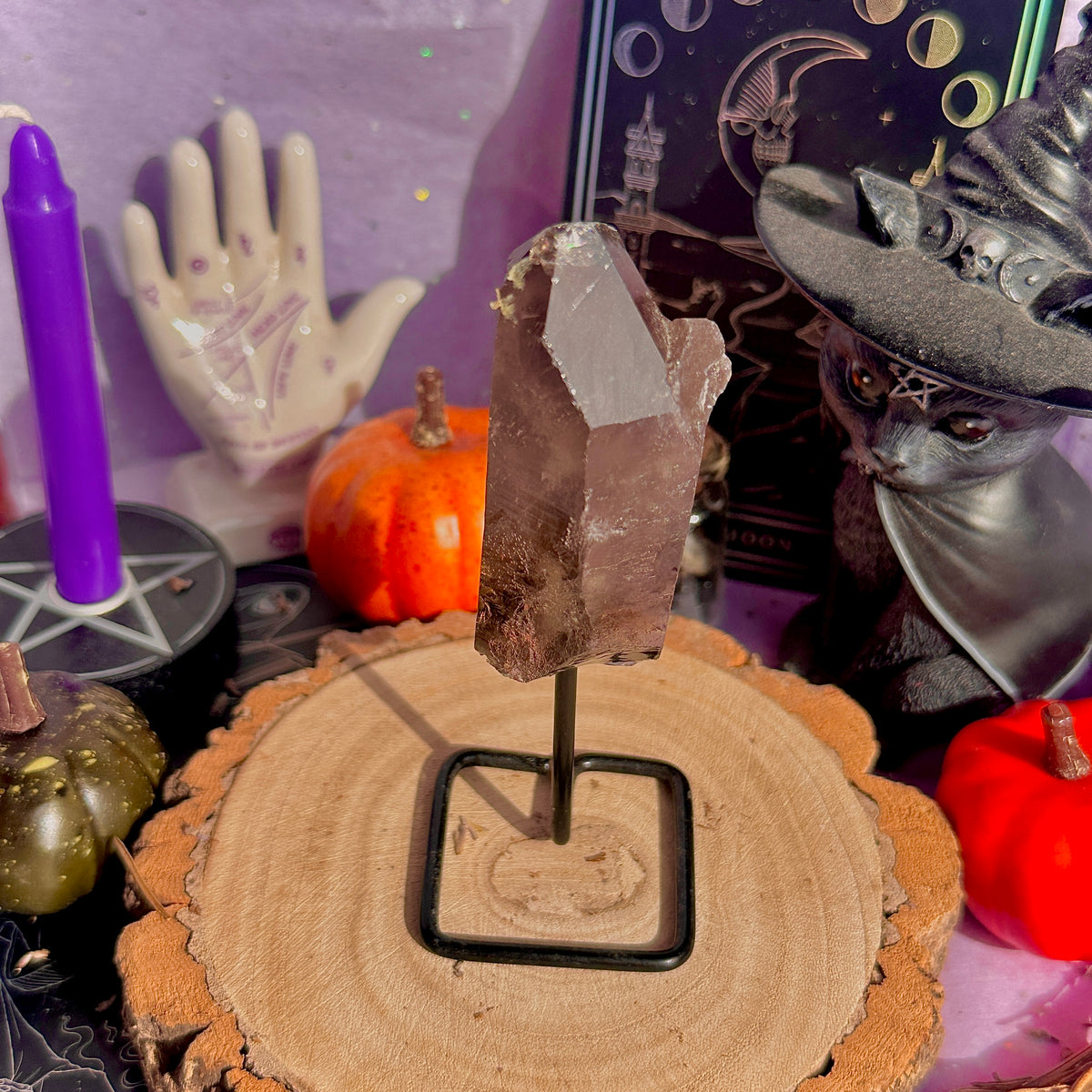 smoky quartz point on stand