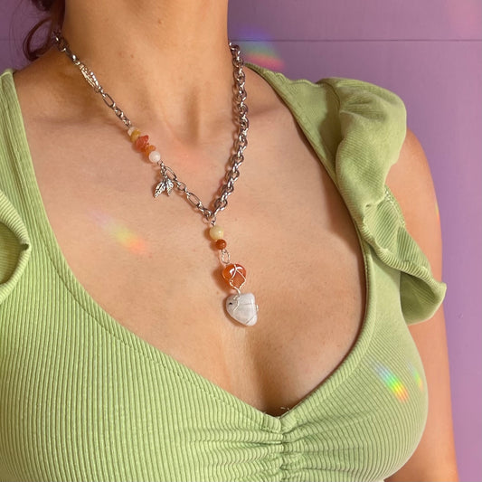 candy corn necklace (rainbow moonstone, carnelian, calcite, orange aventurine, quartz)