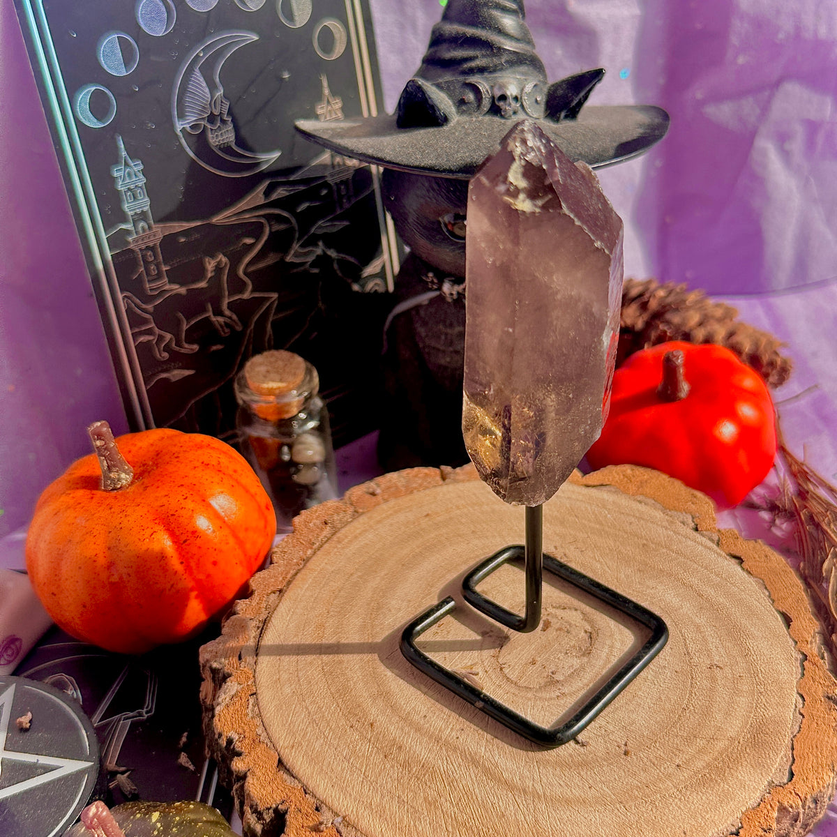 smoky quartz point on stand