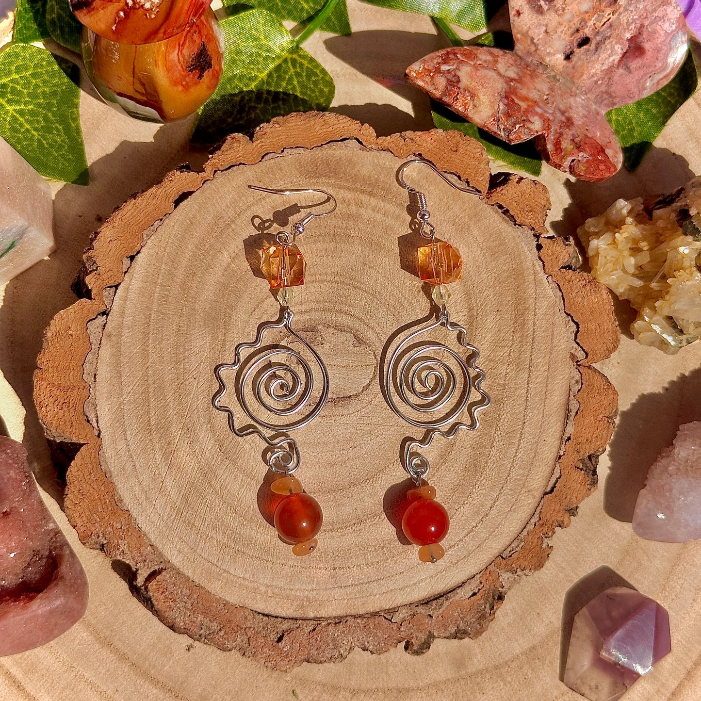 summer rays earrings ~ sunstone, carnelian on 925 hooks
