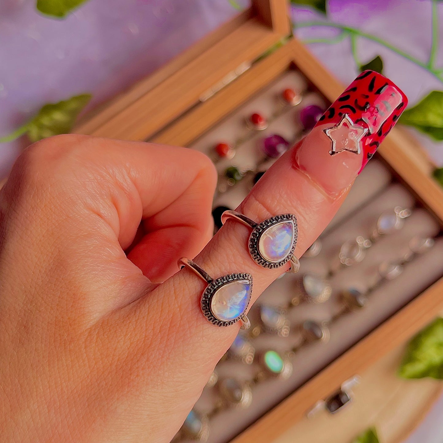 rainbow moonstone style A ~ 925 sterling silver adjustable rings / intuitively chosen