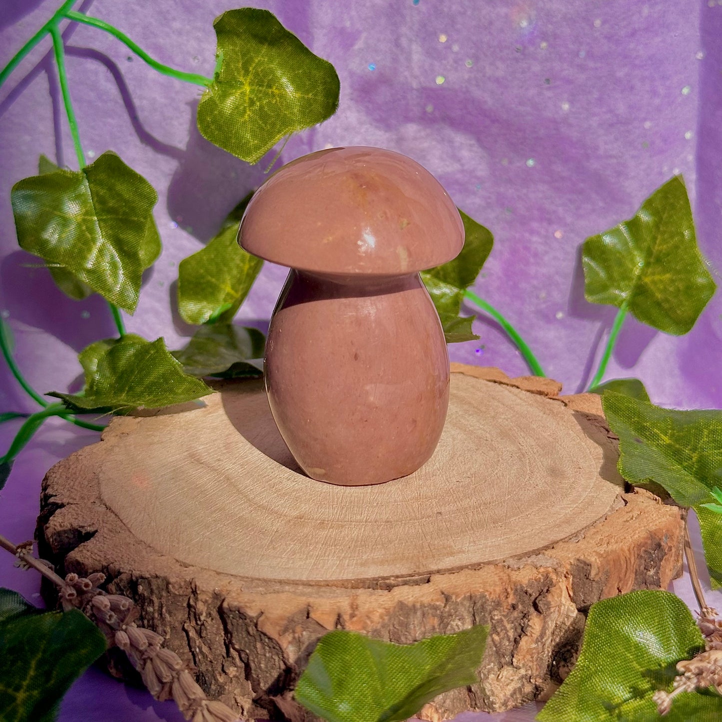 dusty mauve sea jasper mushroom carving