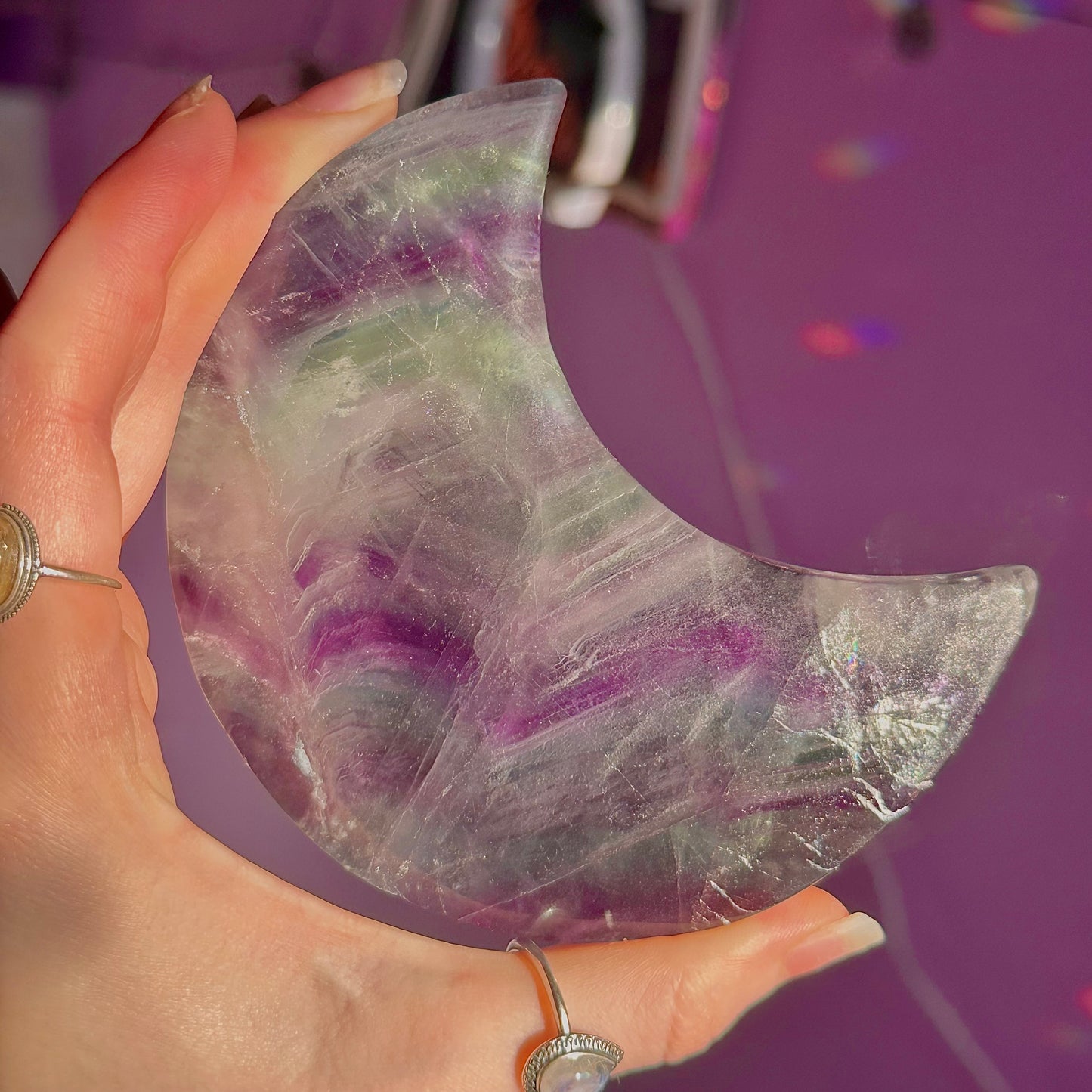 rainbow fluorite moon carving