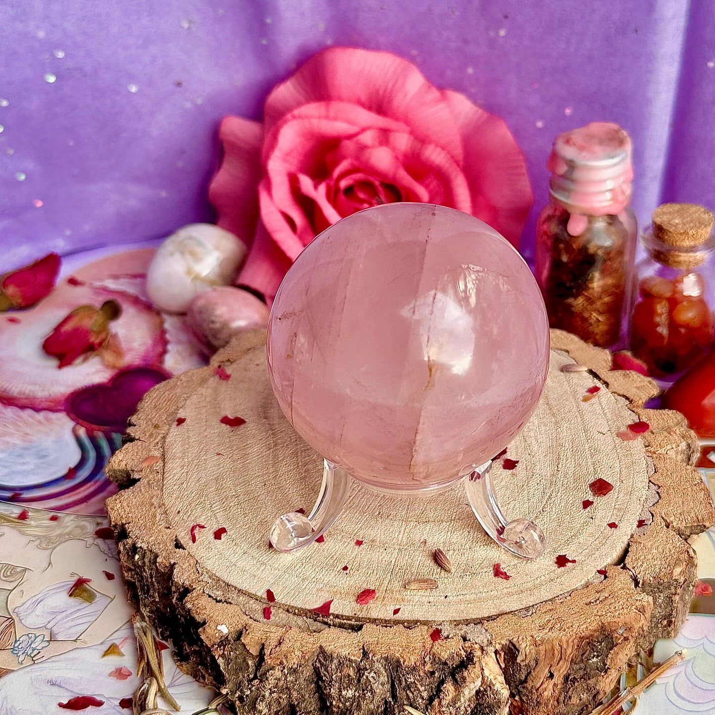 starlight asterism rose quartz sphere A
