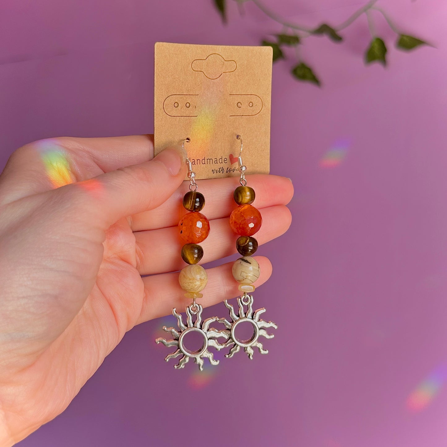 sunny days earrings on 925 hooks ~ tigers eye, crazy lace agate, carnelian and golden healer